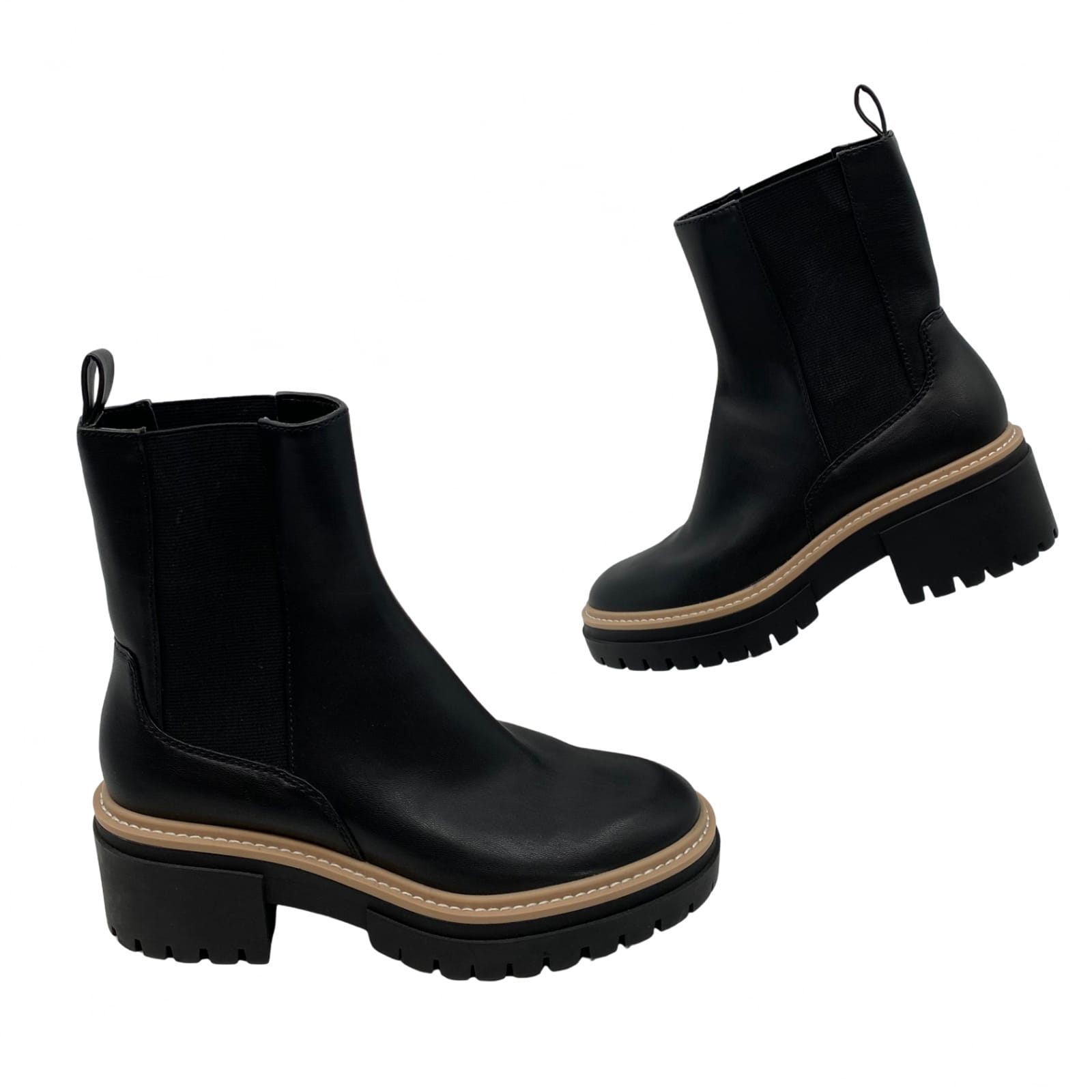 Open Edit Black Faux Leather Heeled Booties