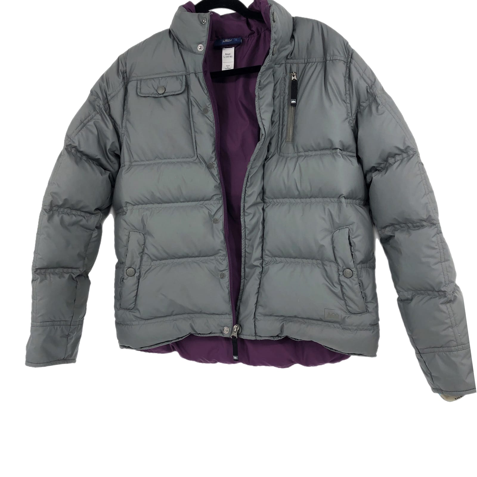 REI Gray & Purple Long Sleeve Puffer Jacket