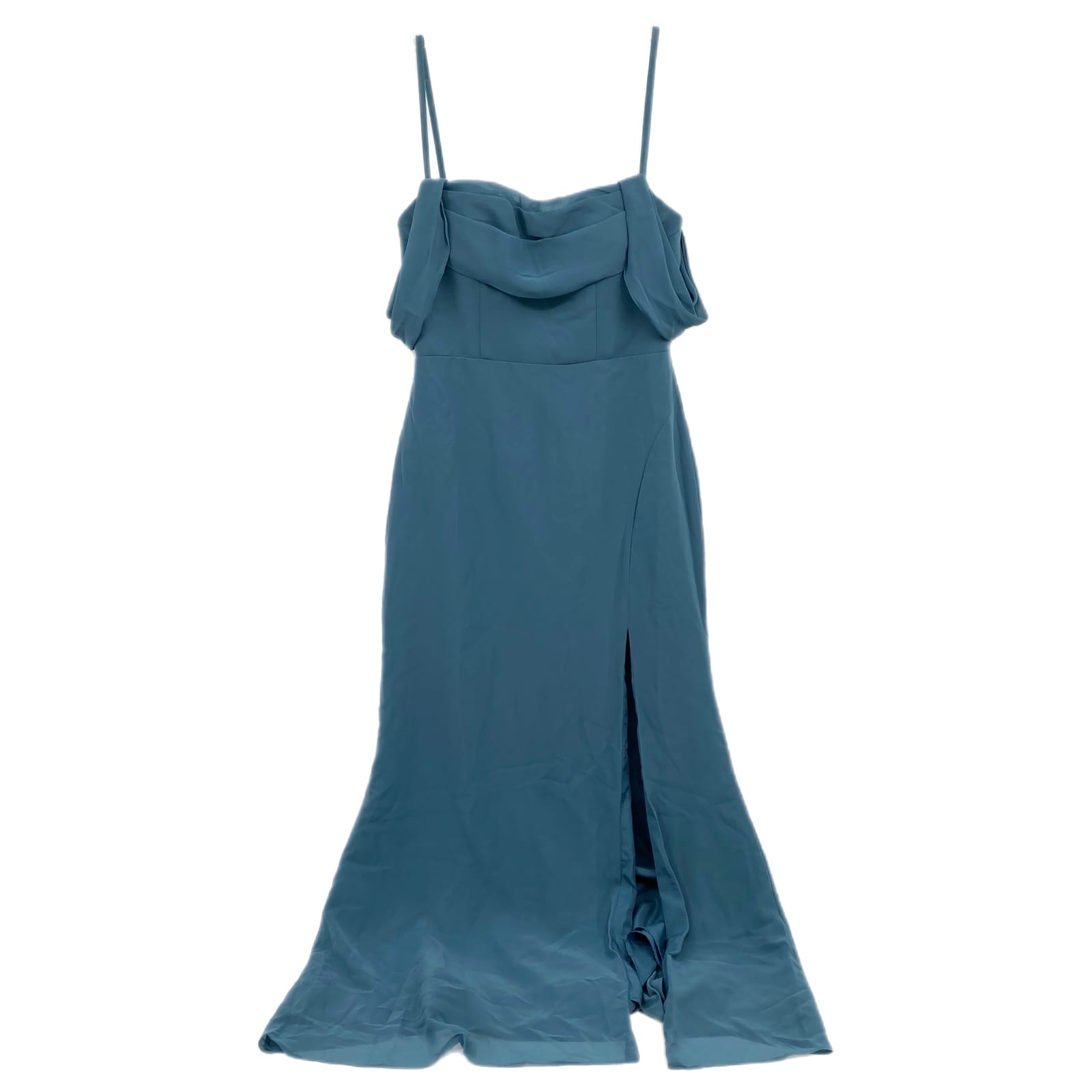 Azazie Blue Off the Shoulder Midi Dress