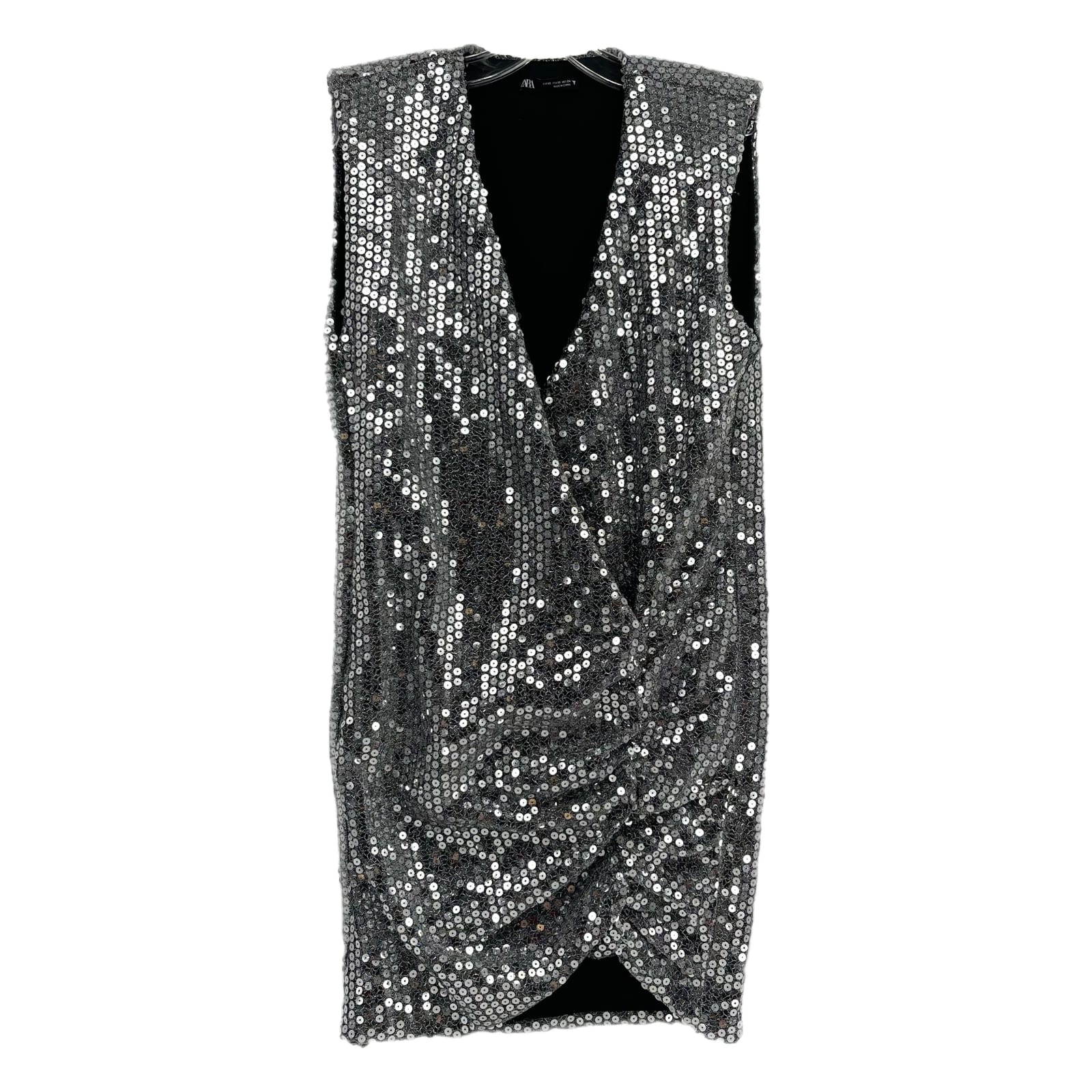 Zara Silver Sequin Ruched Mini Dress