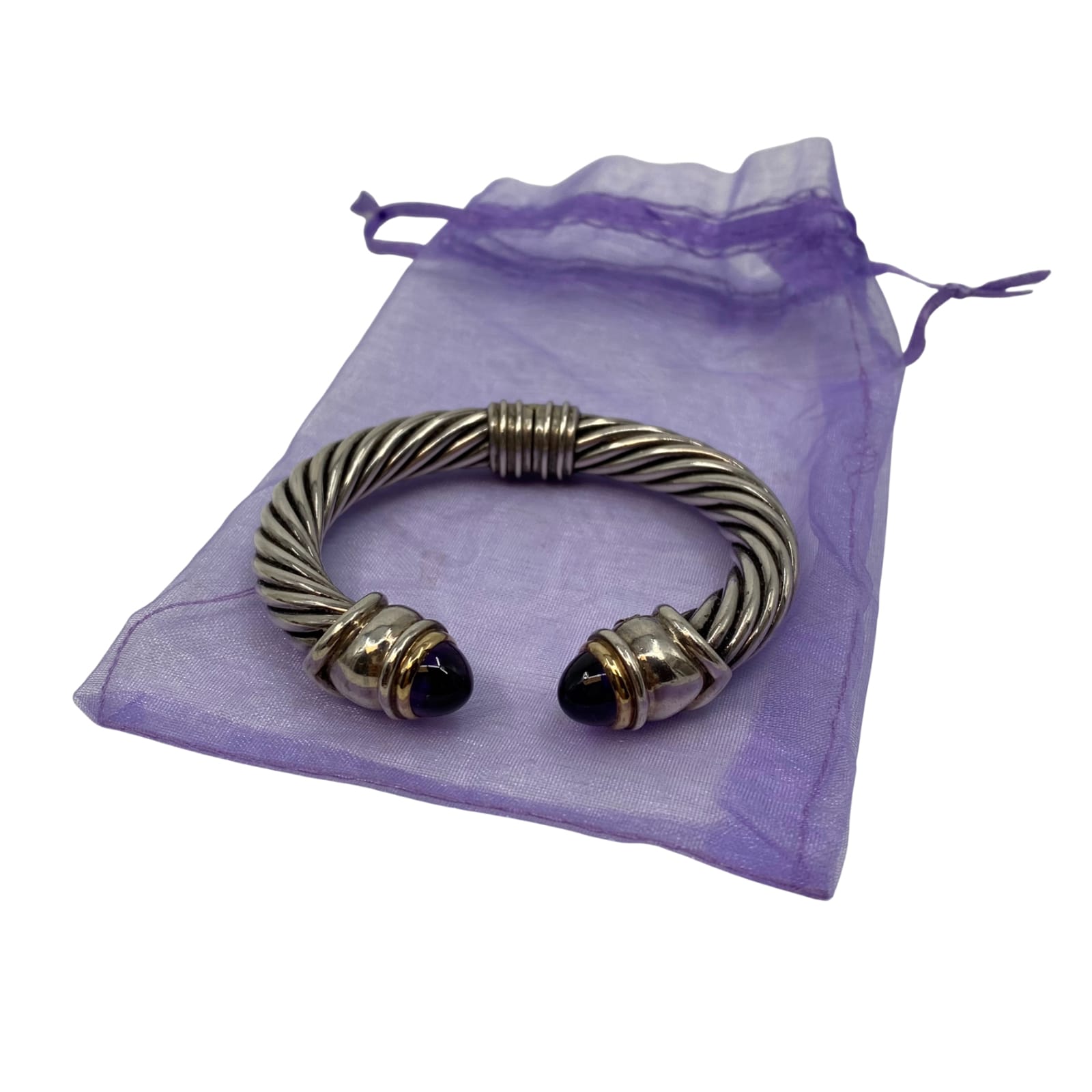 David Yurman Silver 18K Amethyst Cuff Bracelet