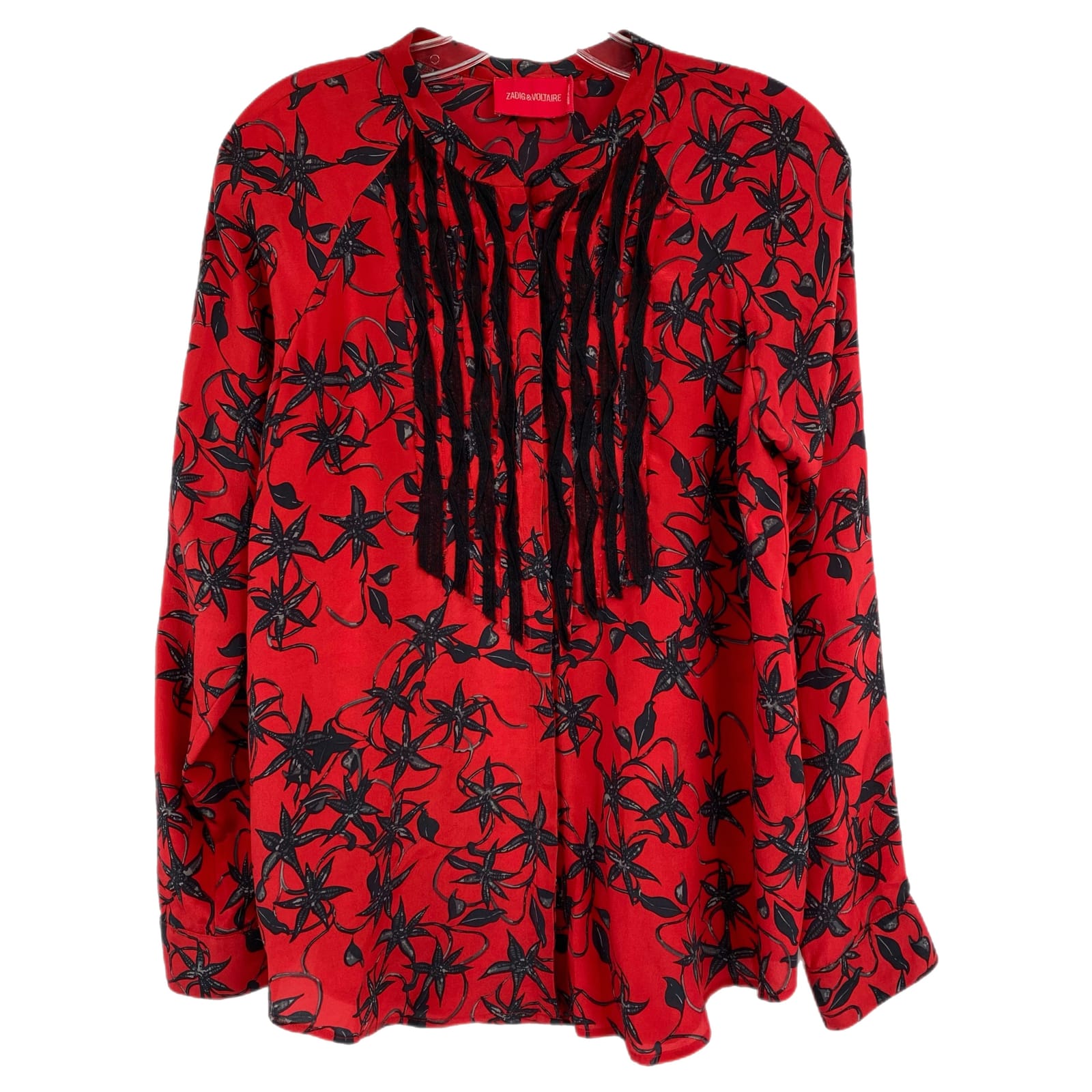 Zadig & Voltaire Red Black Floral Button Up Blouse