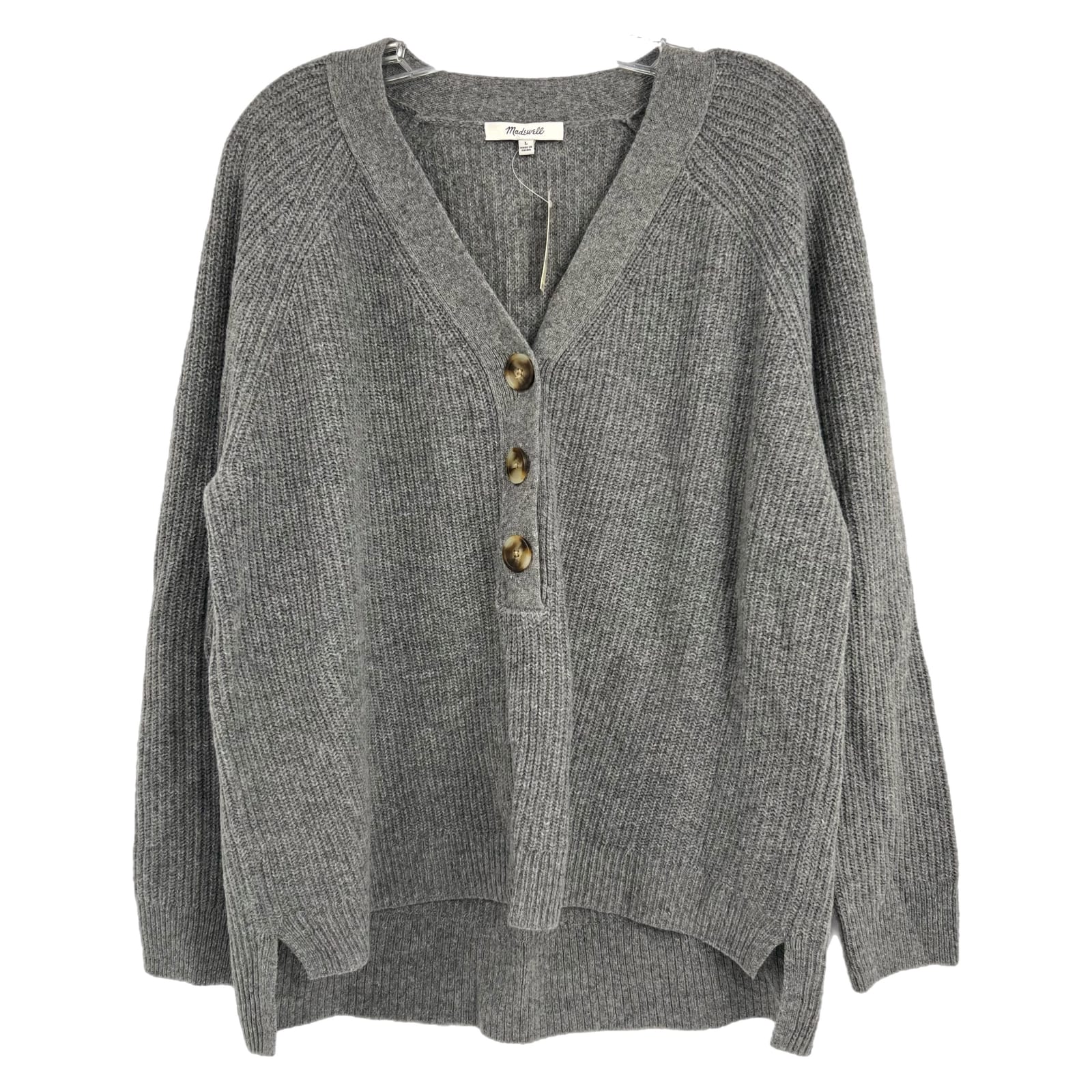 Madewell Gray Knit V-Neck Sweater