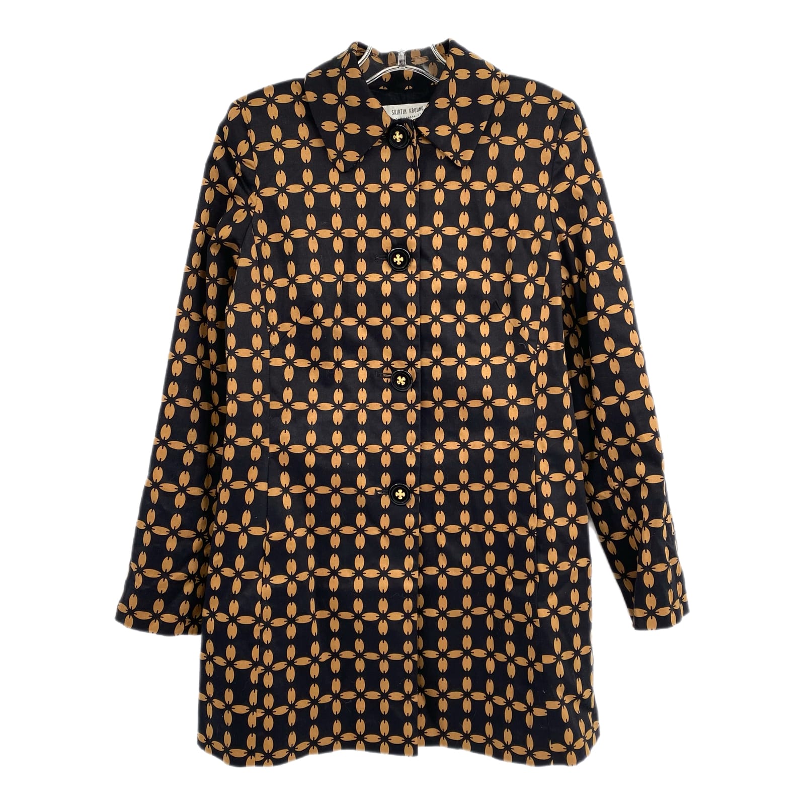 Skirtin Around Black Patterned Mid-Length Jacket