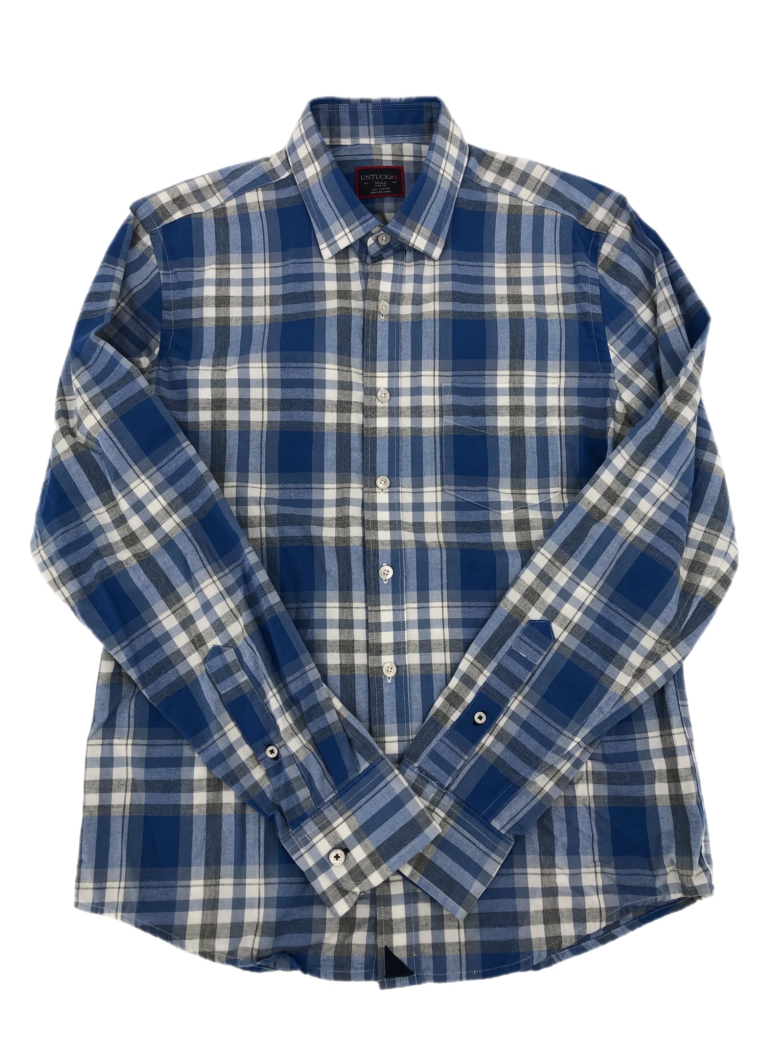 UNTUCKit Blue & White Slim Fit Flannel Shirt