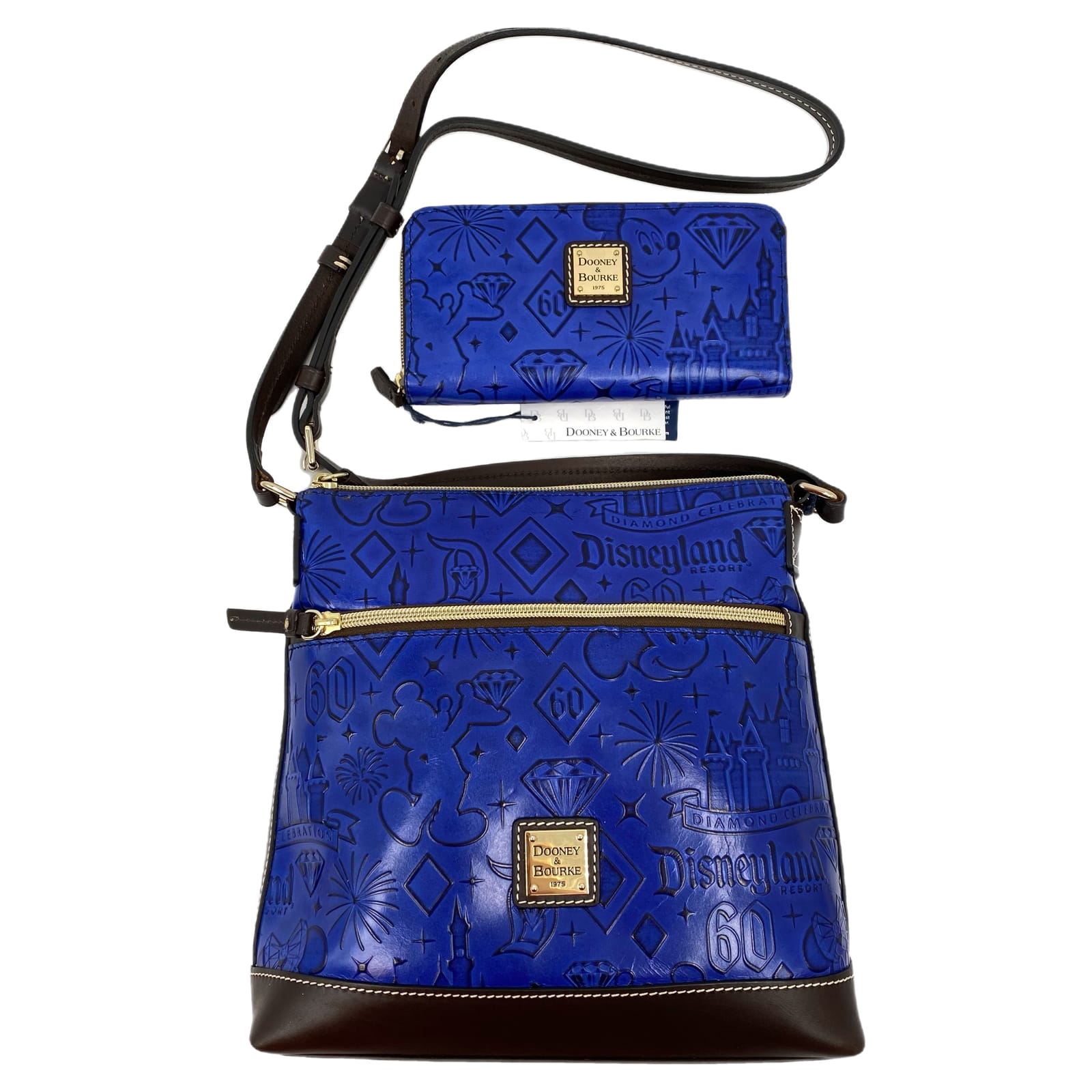 Dooney & Bourke Blue Brown Disneyland Diamond Celebration Crossbody Bag & Wallet