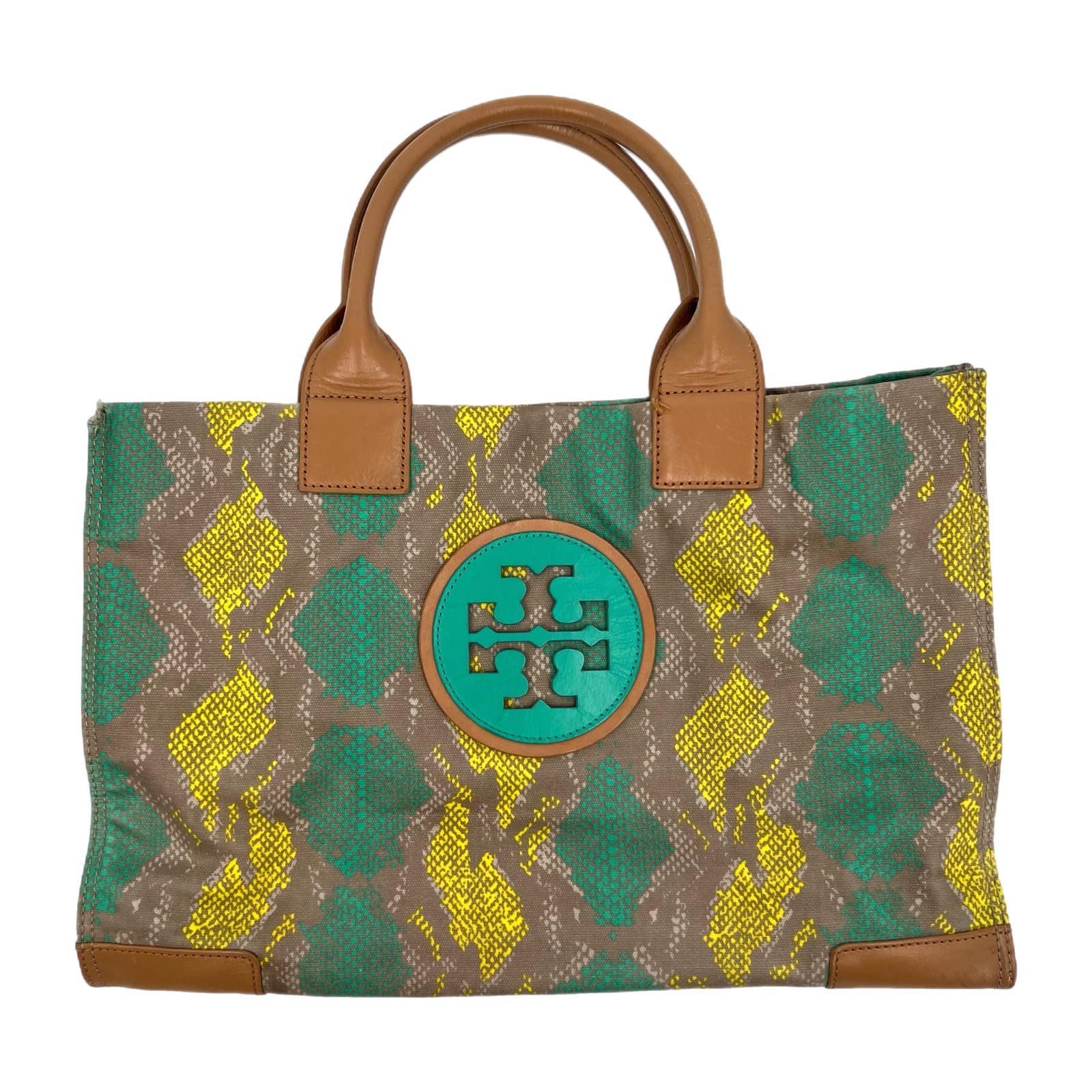 Tory Burch Green Snakeskin Print Leather Tote