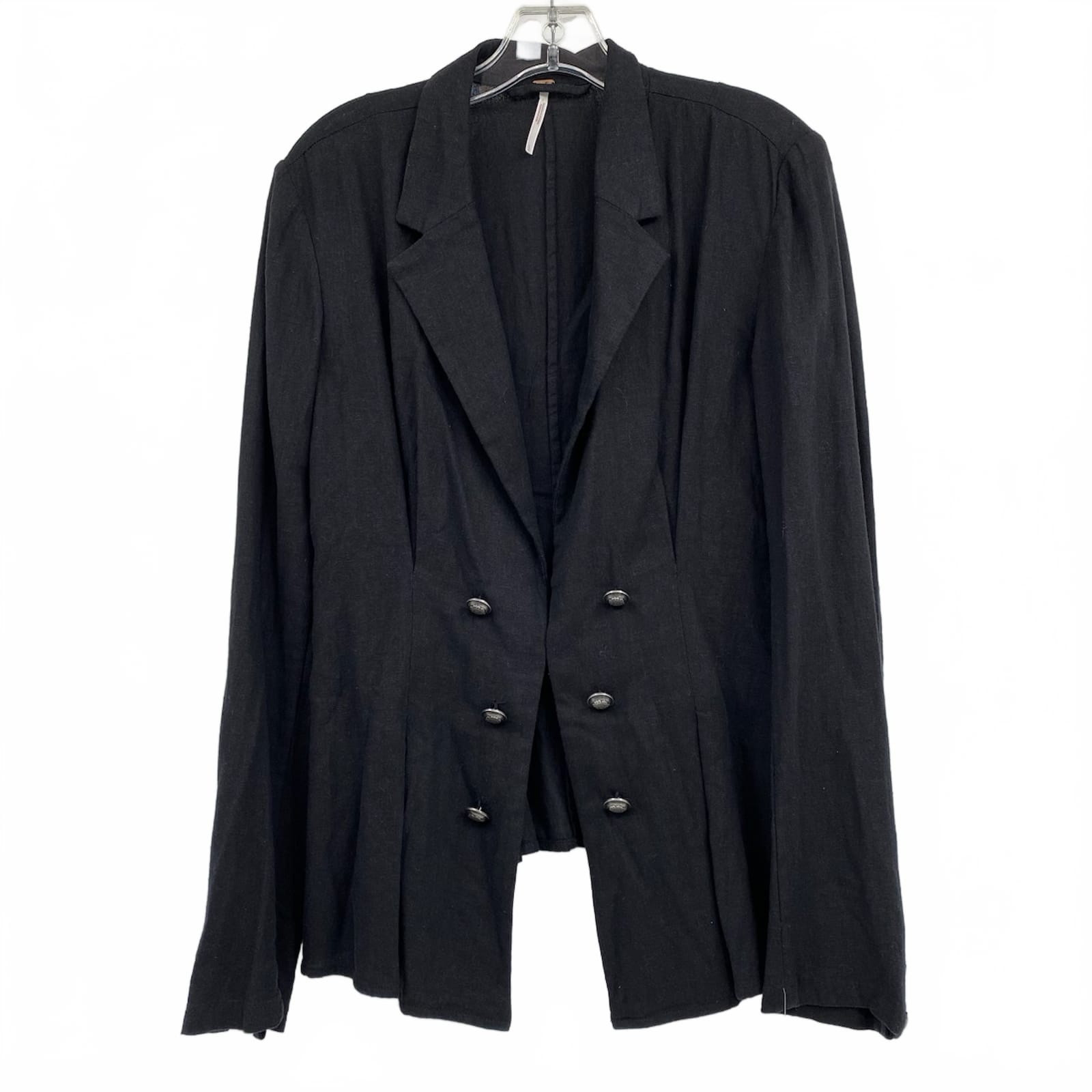 Free People Black Linen Blend Military Jacket