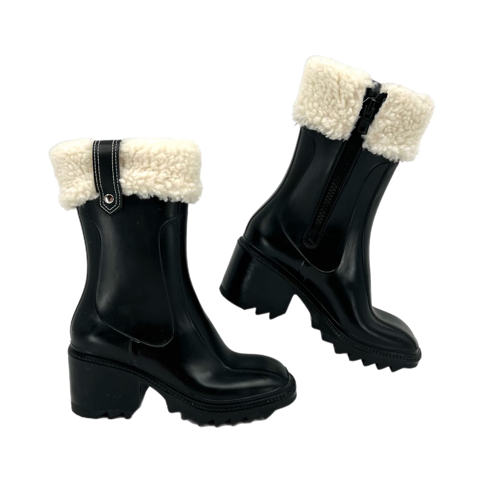 I.N.C. Black & Cream Sherpa Trim Heeled Boots