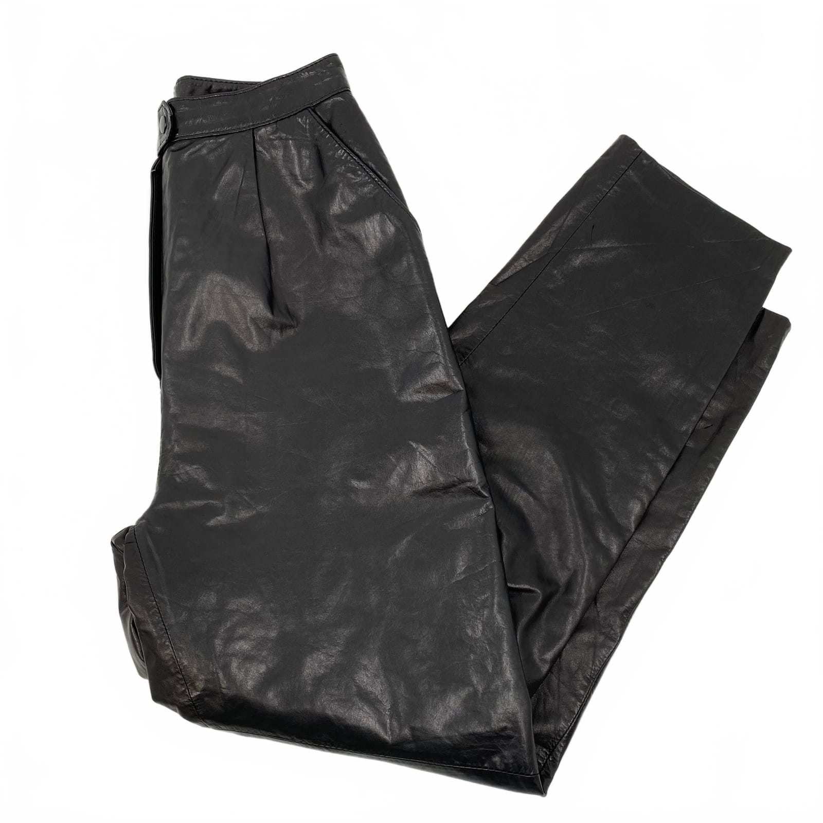 Sans Souci Black Leather Straight Leg Pants