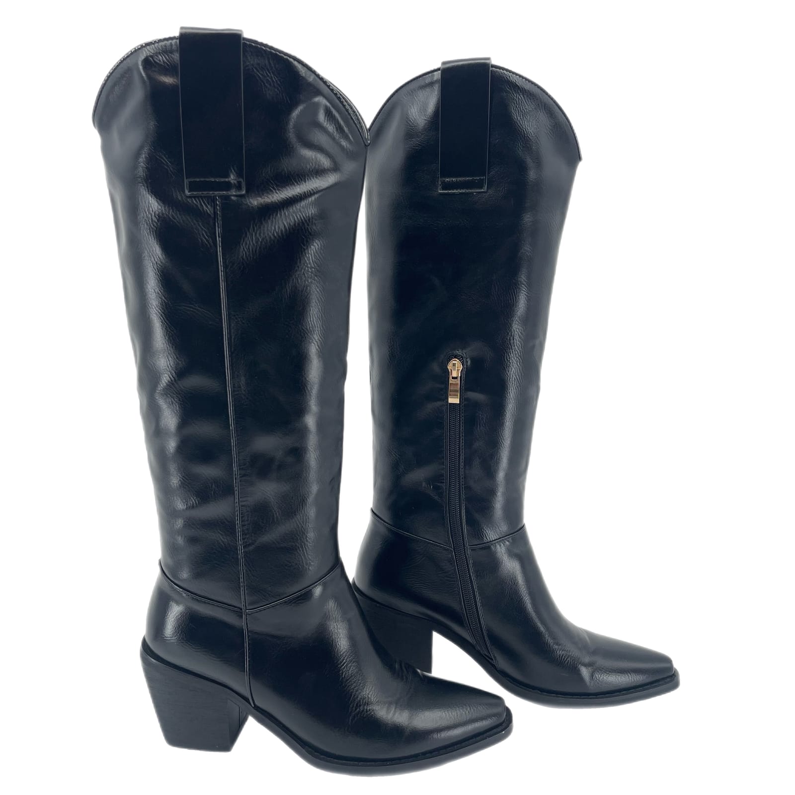 Torgeis Black Mini Square Toe Almond Tall Block Heel Boots