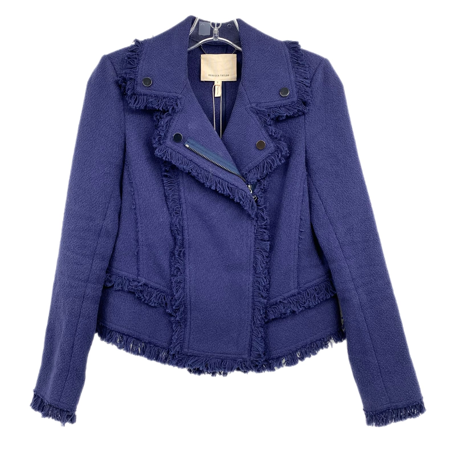 Rebecca Taylor Blue Slub Tweed Moto Jacket