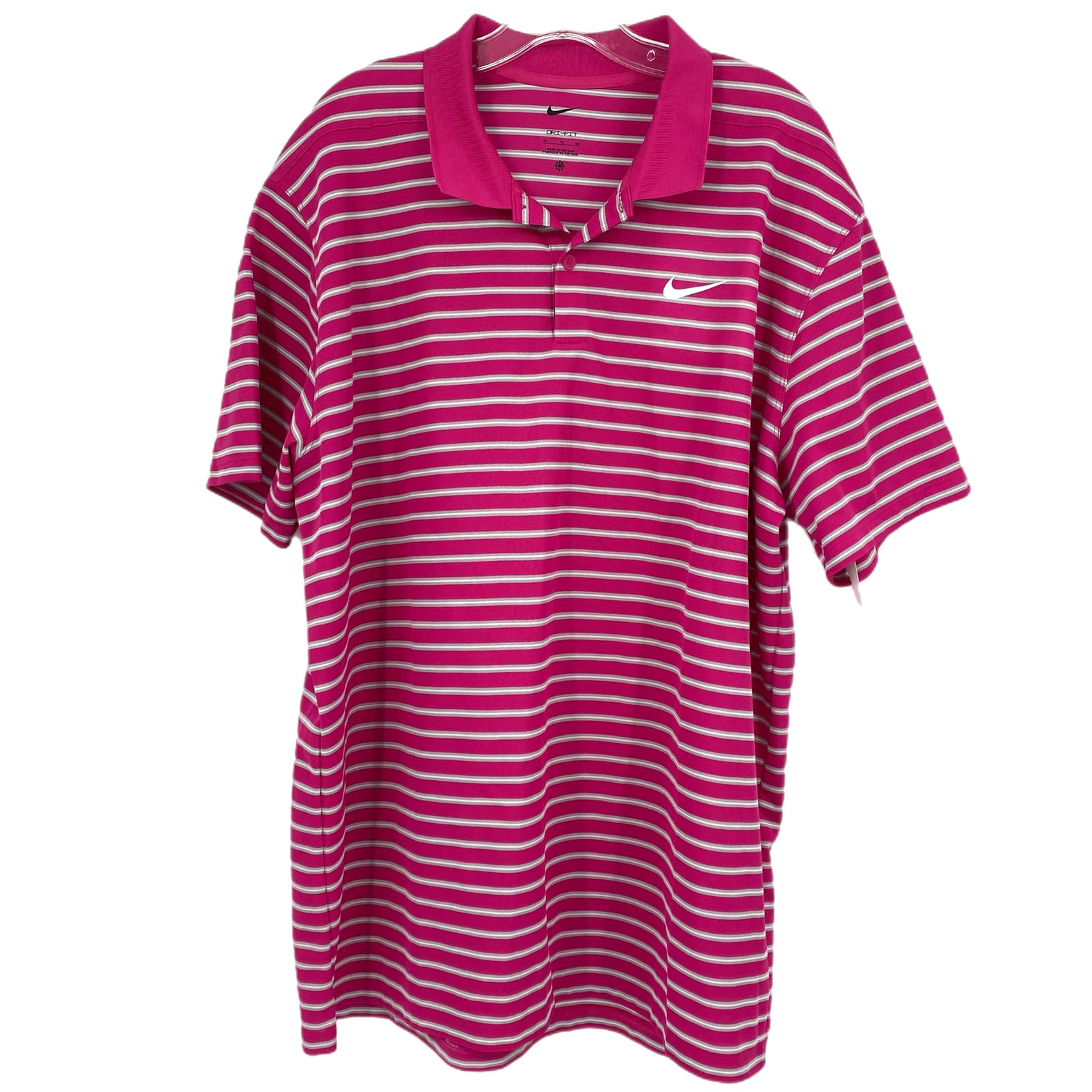 Nike Pink & White Striped Polo Shirt