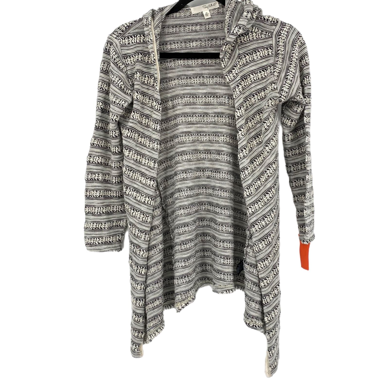 Say What? Gray & White Cardigan Sweater With Hood