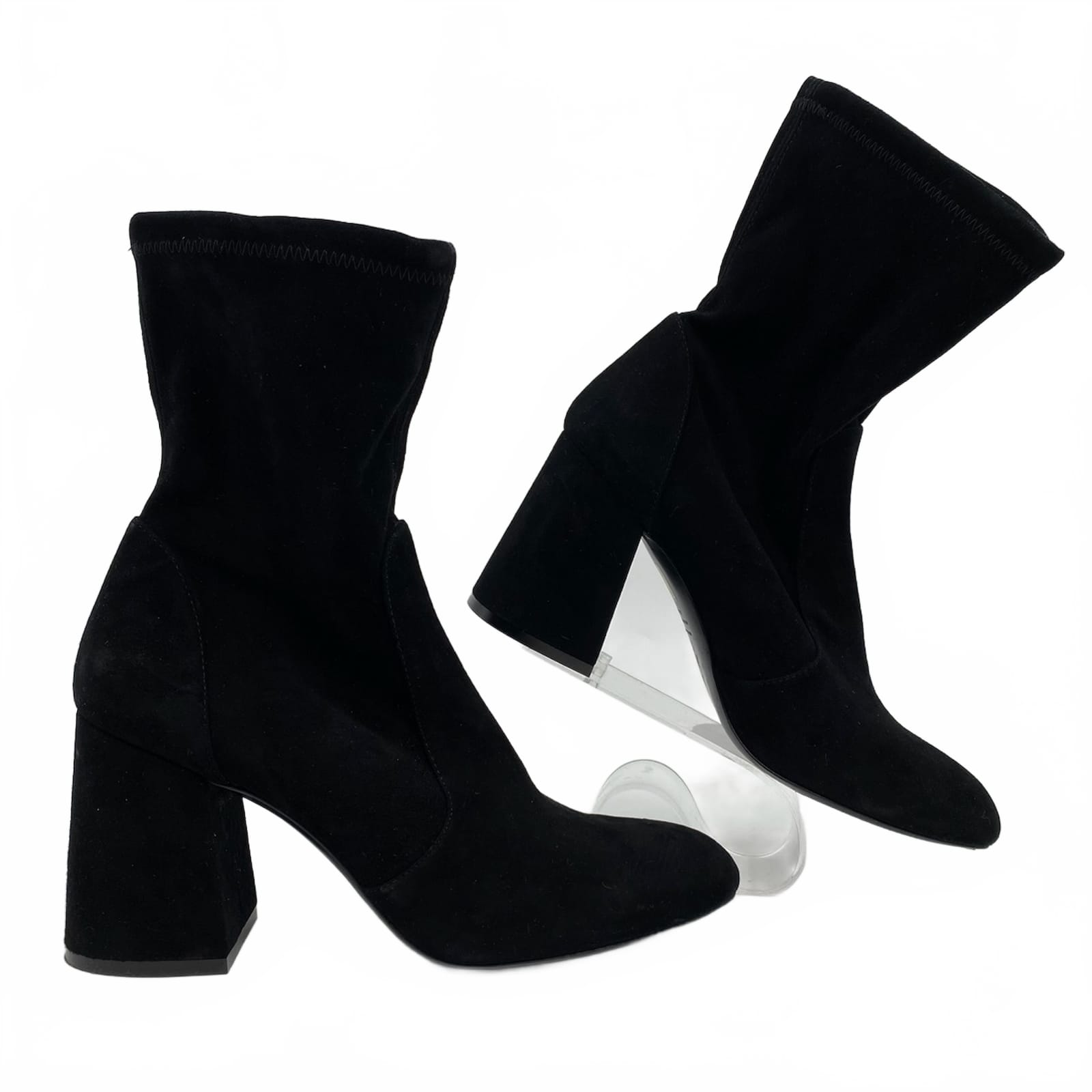 Stuart Weitzman Black Suede Block Heel Boots