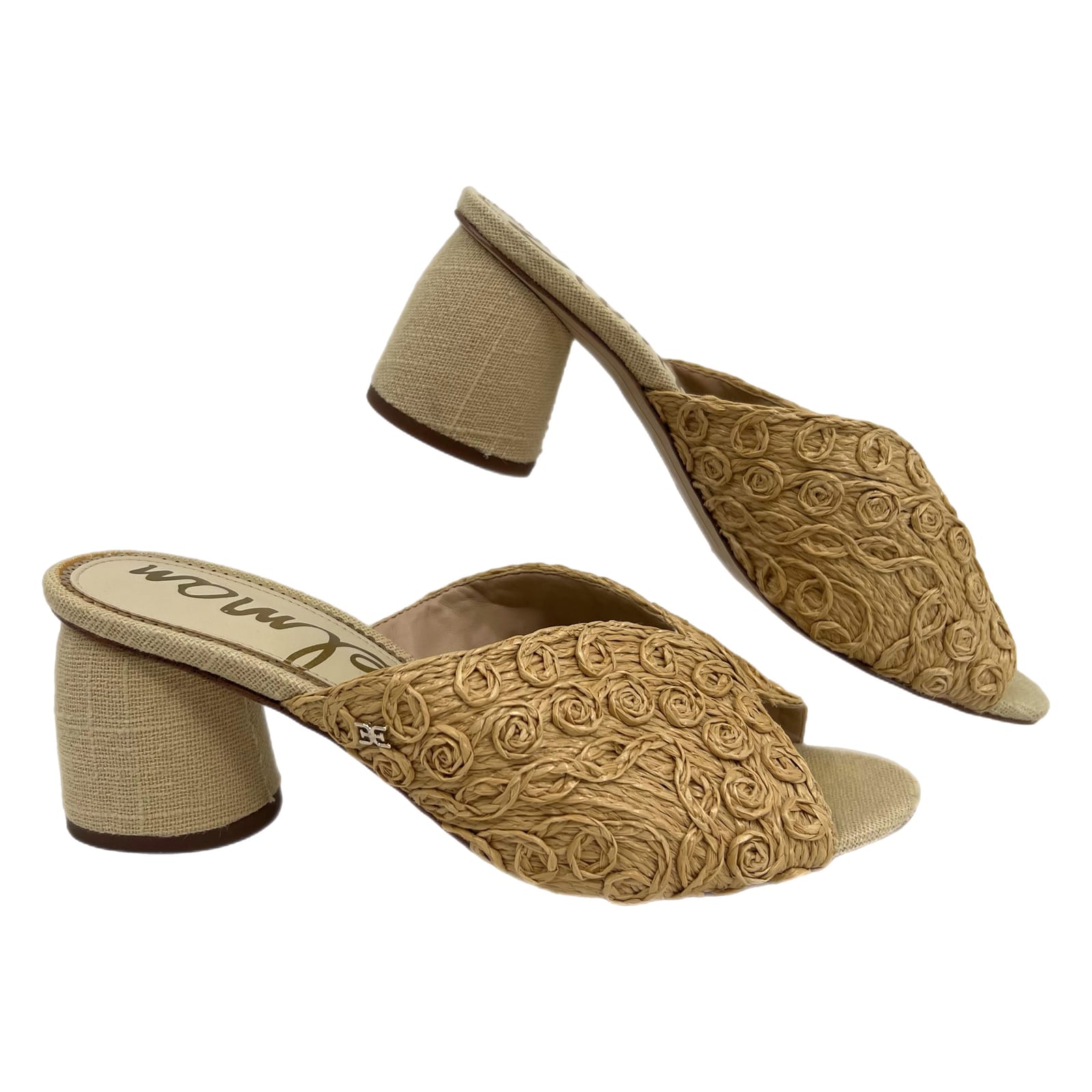 Sam Edelman Beige Wicker Heeled Peep Toe Mules