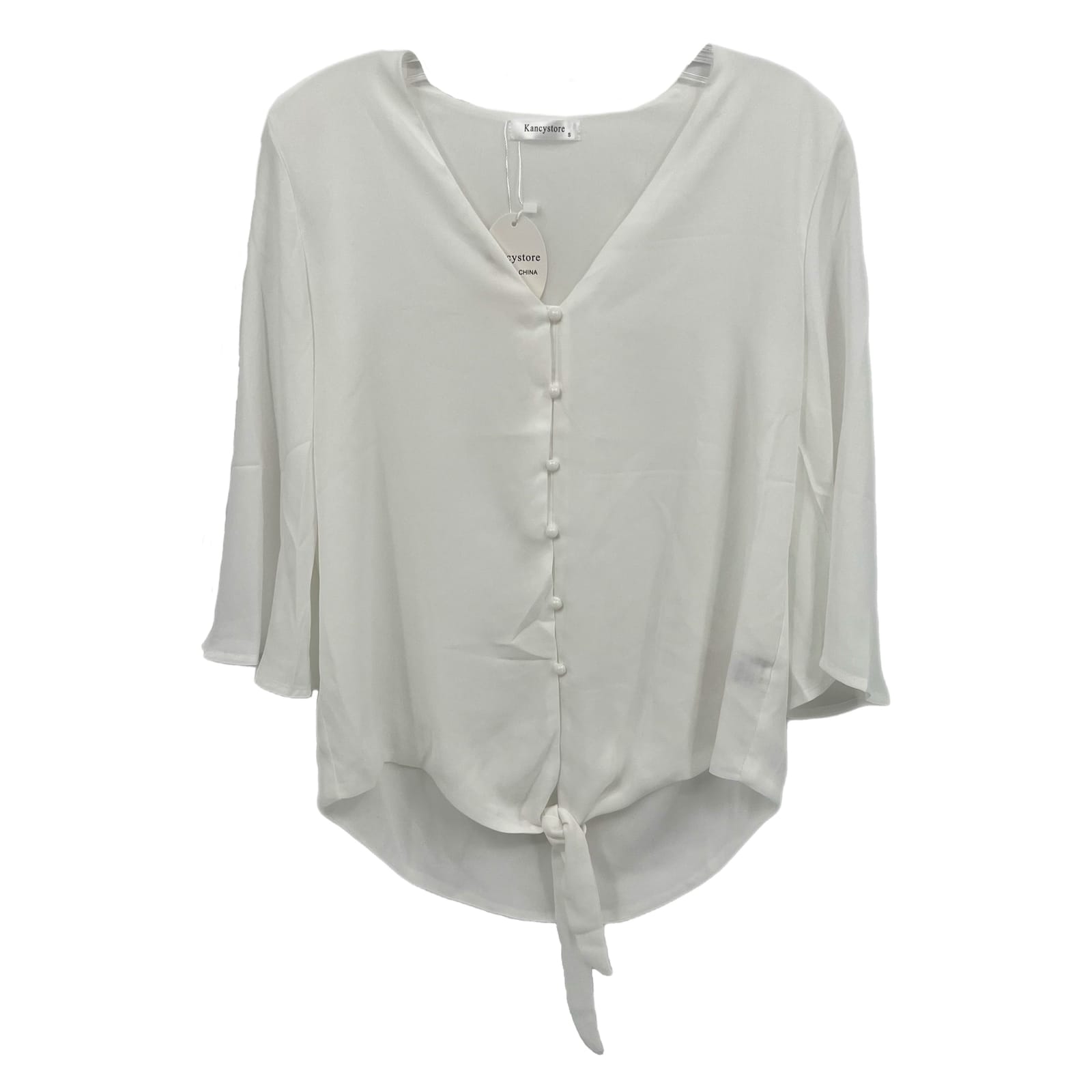 Kancystore White Butterfly Sleeve V-Neck Blouse