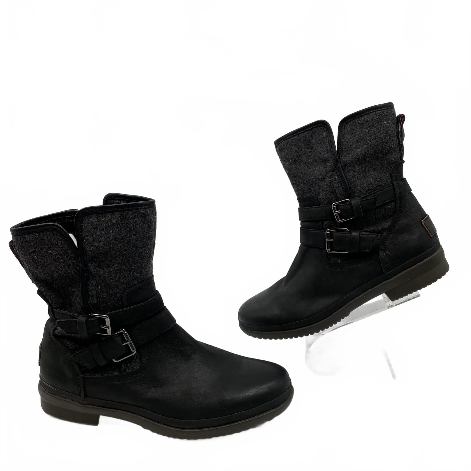 UGG Black Leather Ankle Booties