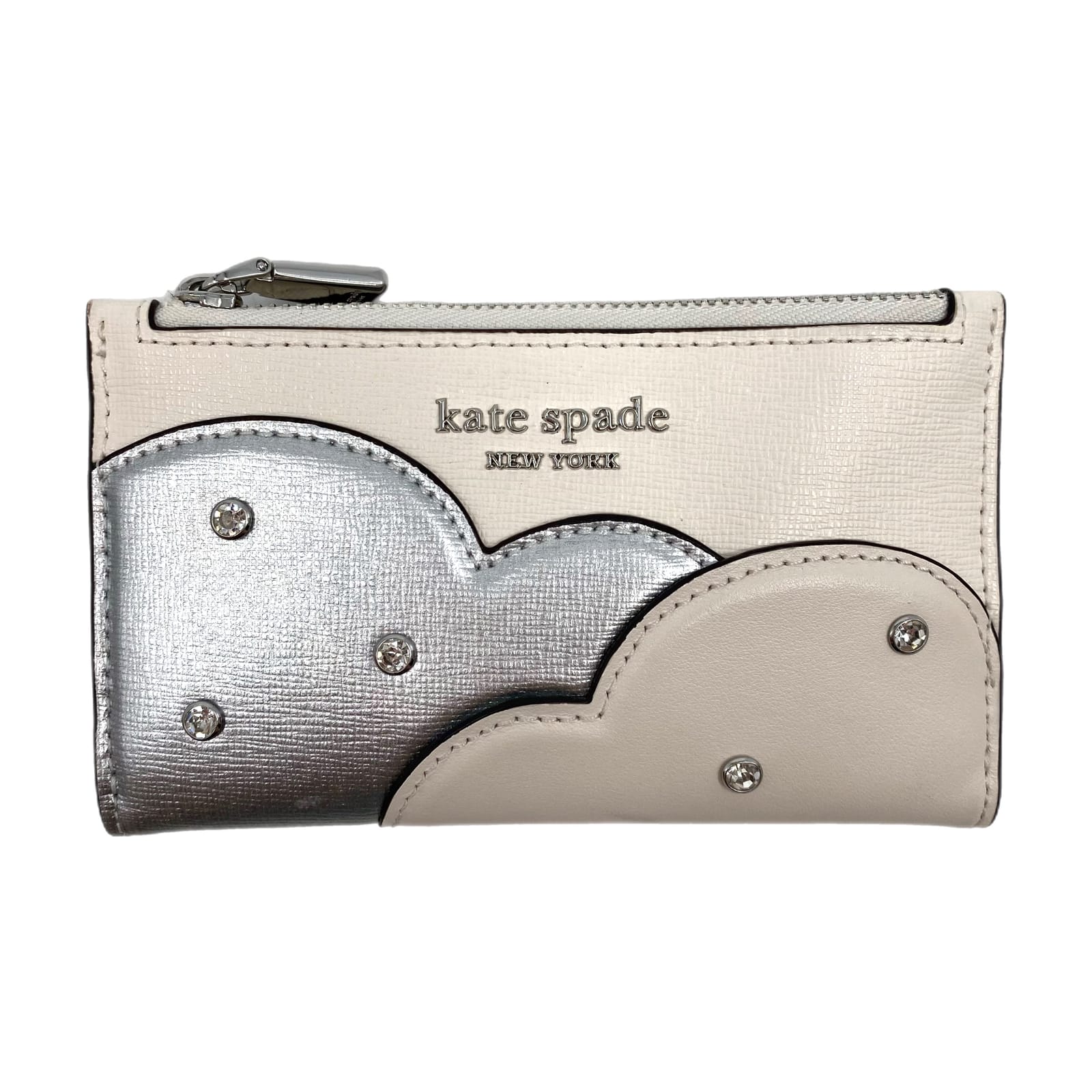 Kate Spade Cream and Silver Rhinestone Cloud Leather Wallet