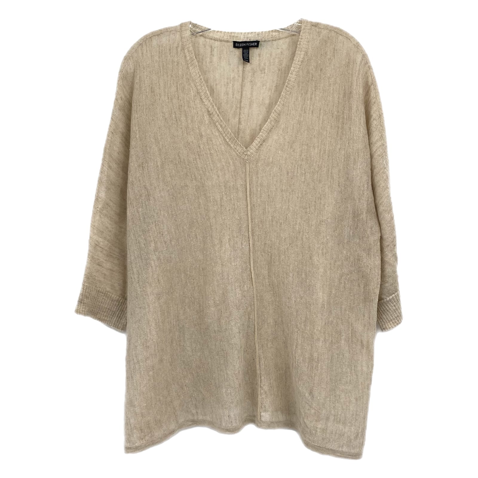 Eileen Fisher Beige V-Neck 3/4 Sleeve Sweater