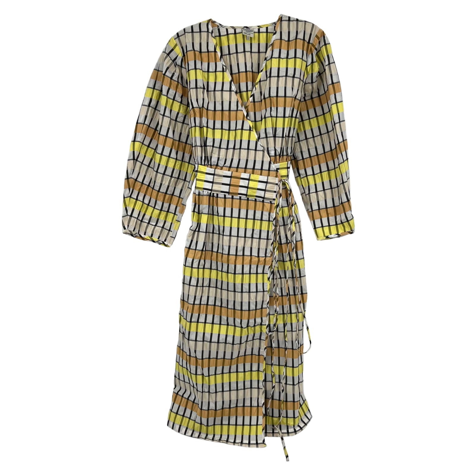 Baum und Pferdgarten Orange Yellow Plaid Wrap Midi Dress