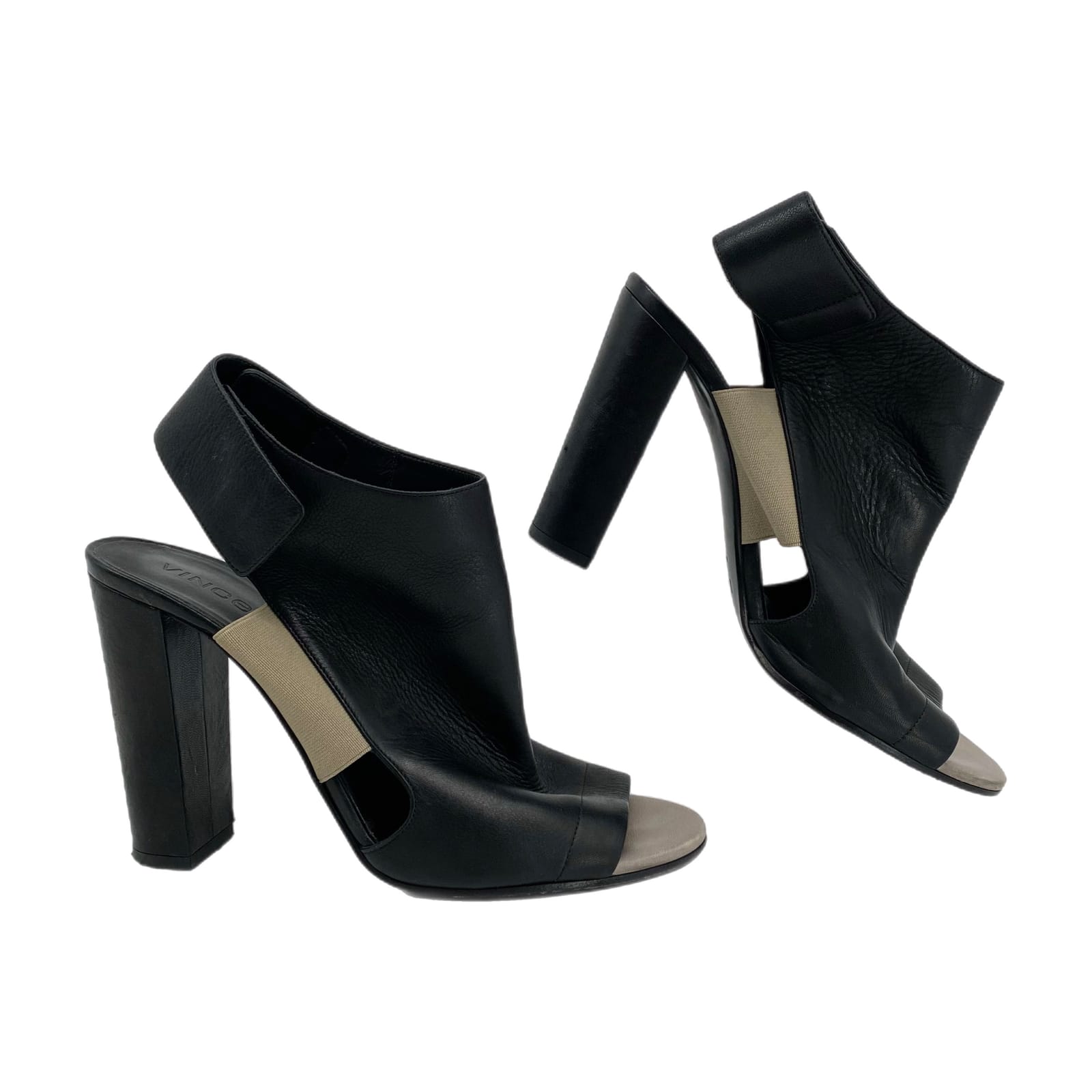 Vince Black Gray Peep Toe Block Heels