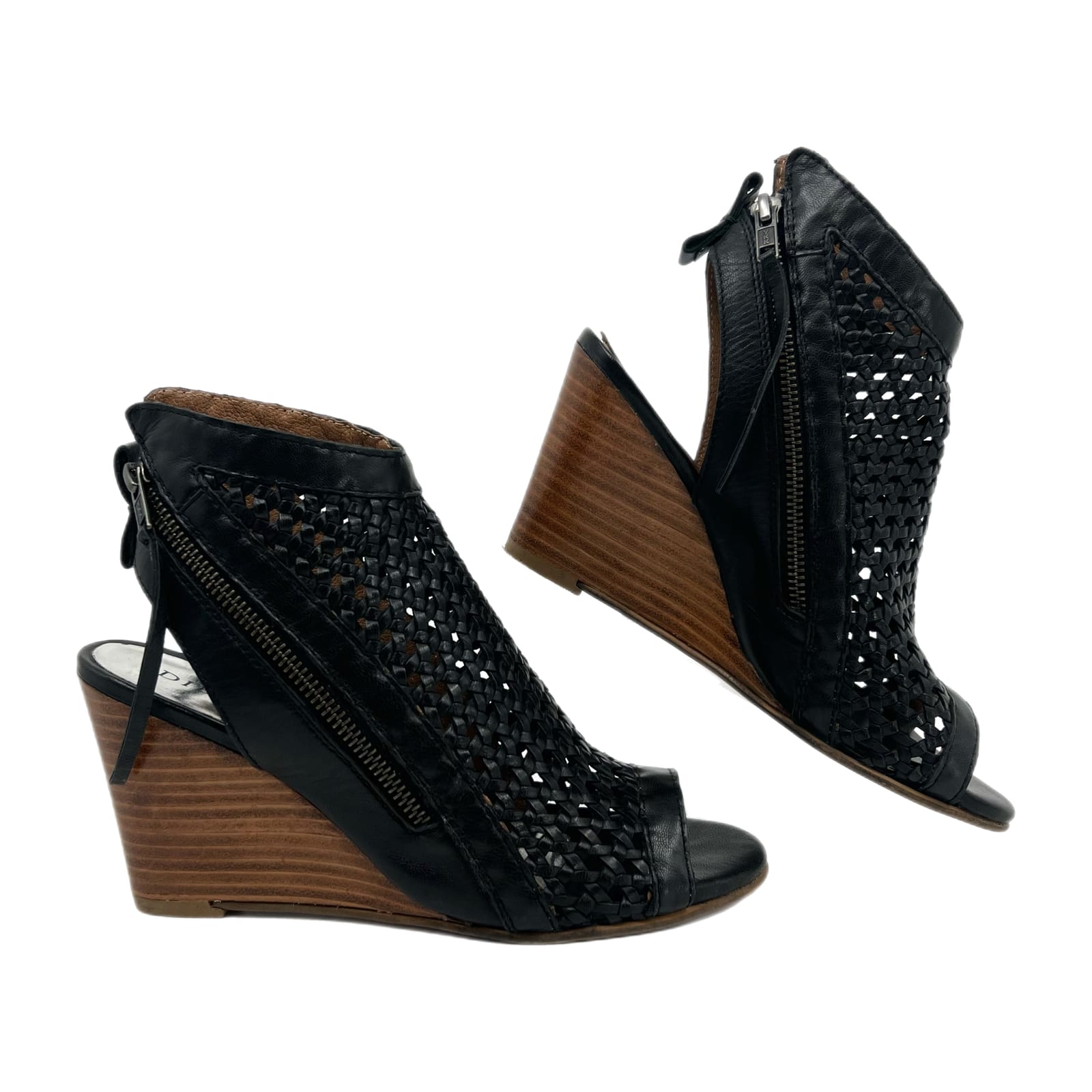 Diba Black Leather Zip Wedges