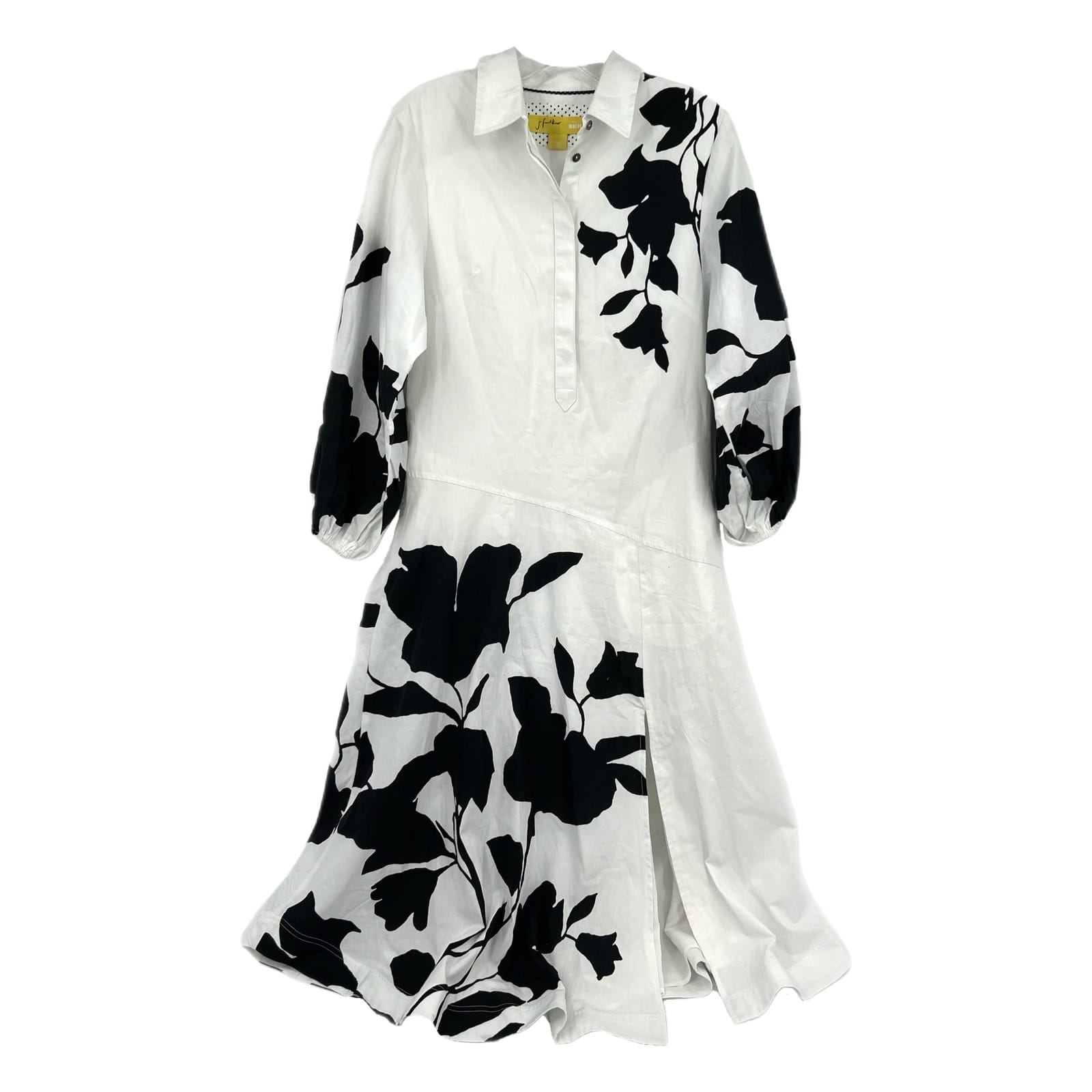 Jo Faulkner for Maeve White/Black Floral Collared Midi Shirt Dress