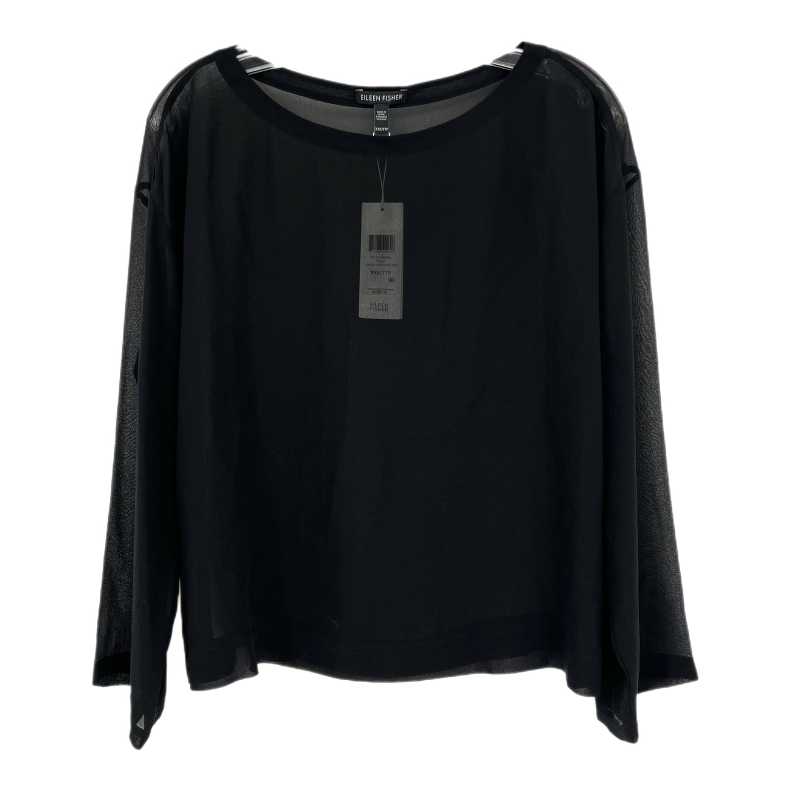 Eileen Fisher Black Silk Sheer Ballet Neck Box Top