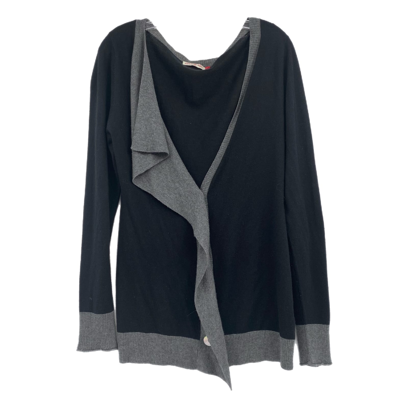 Dorothy Lee Black Gray Silk Cashmere Ruffle Cardigan
