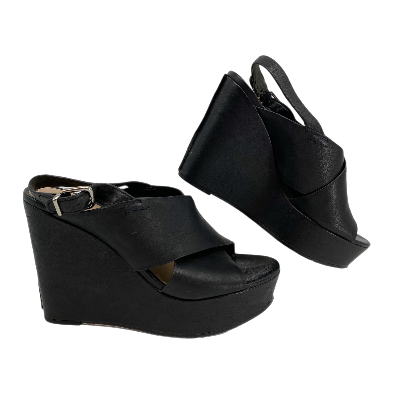 Via Spiga Black Leather Wedges