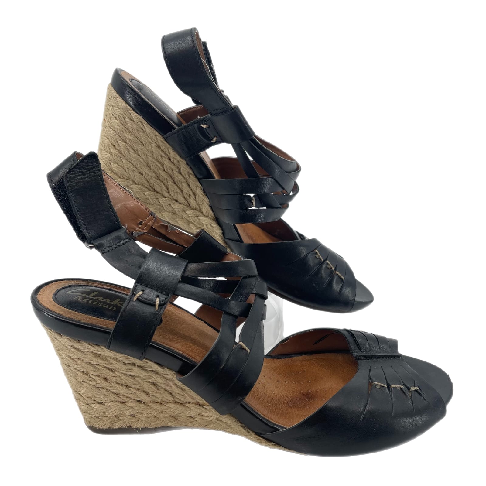 Clarks Black Leather Open Toe Sandals