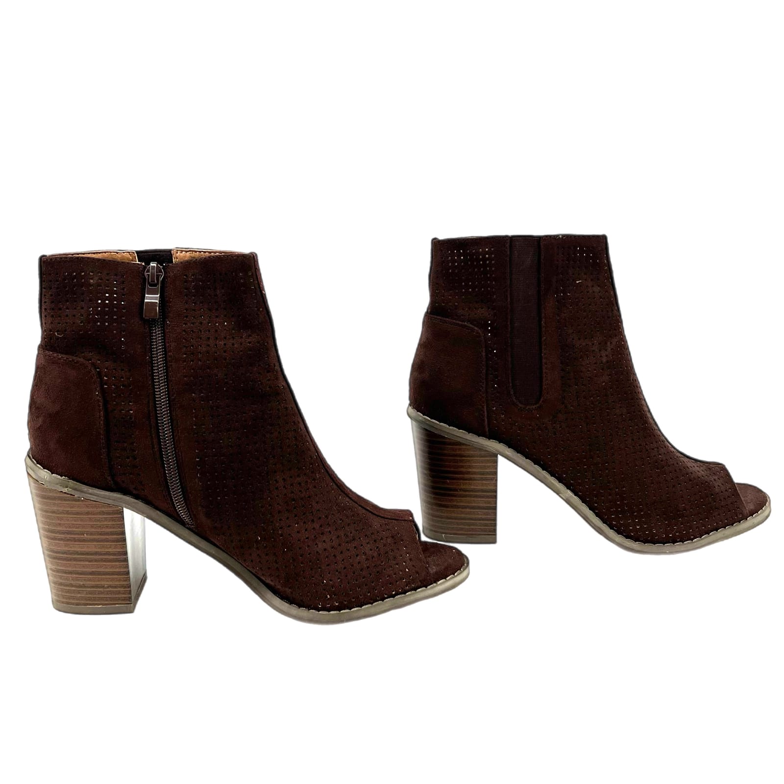 Dream Pairs Brown Perforated Peep Toe Heeled Boots