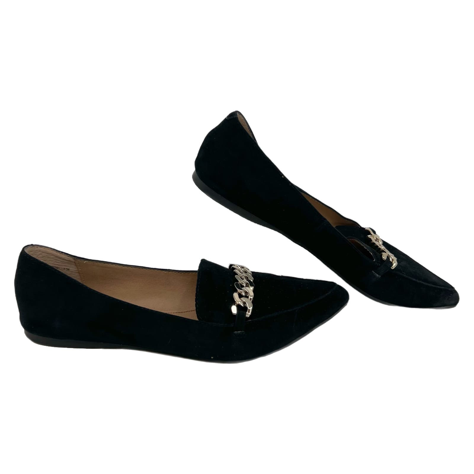 Steve Madden Black Suede Gold Chain Flat Loafers