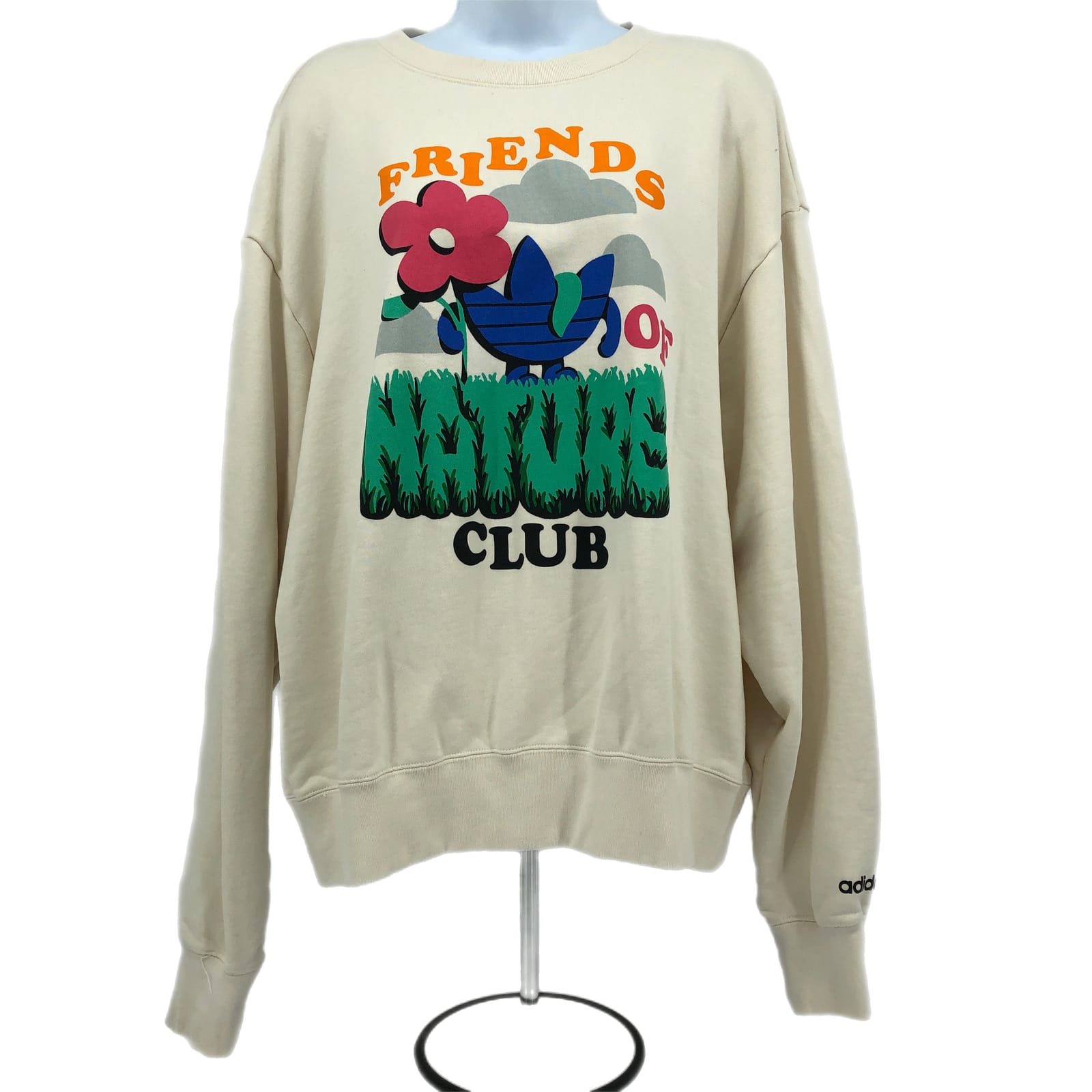 Adidas Cream & Green Logo Pullover Sweatshirt