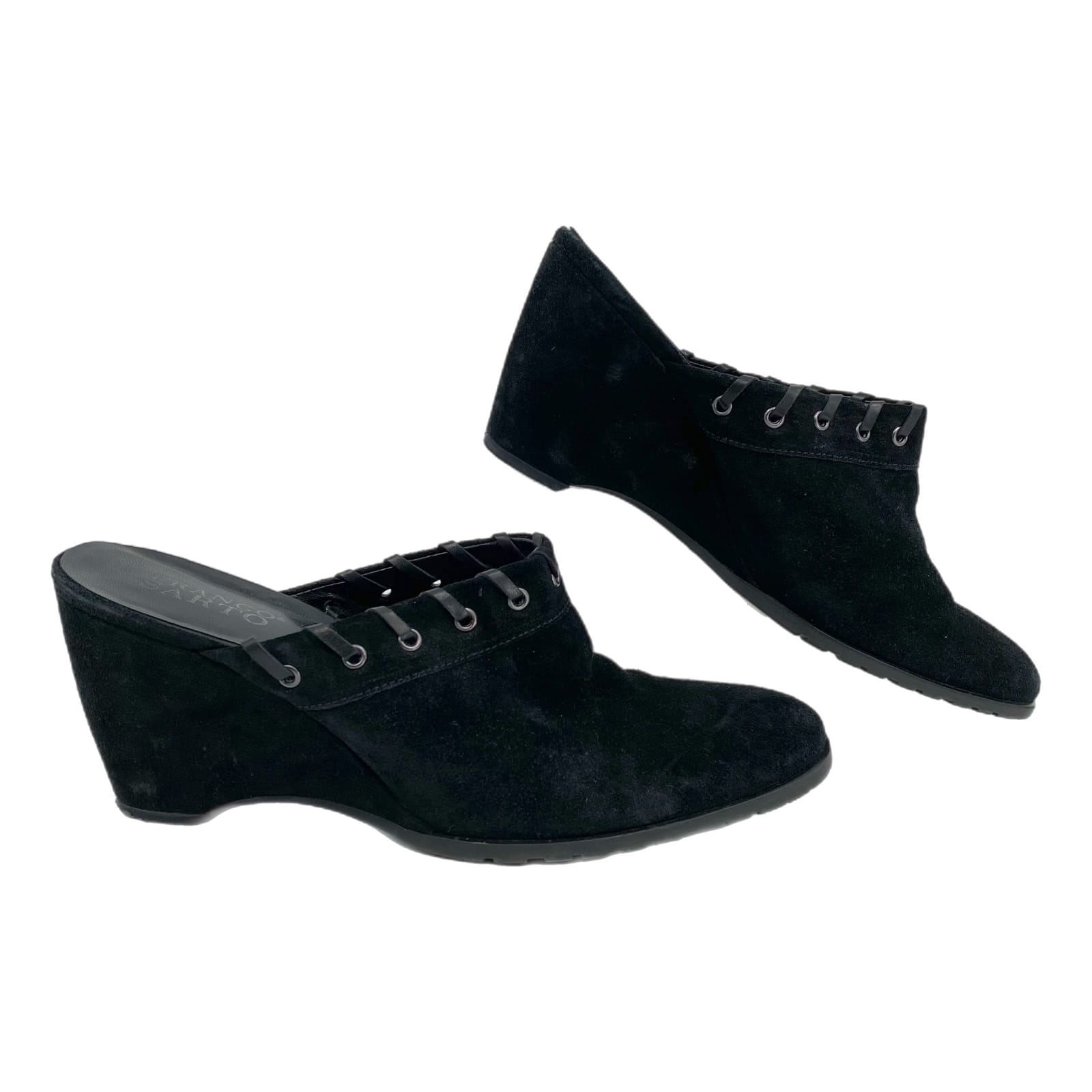 Franco Sarto Black Suede Wedge Mules