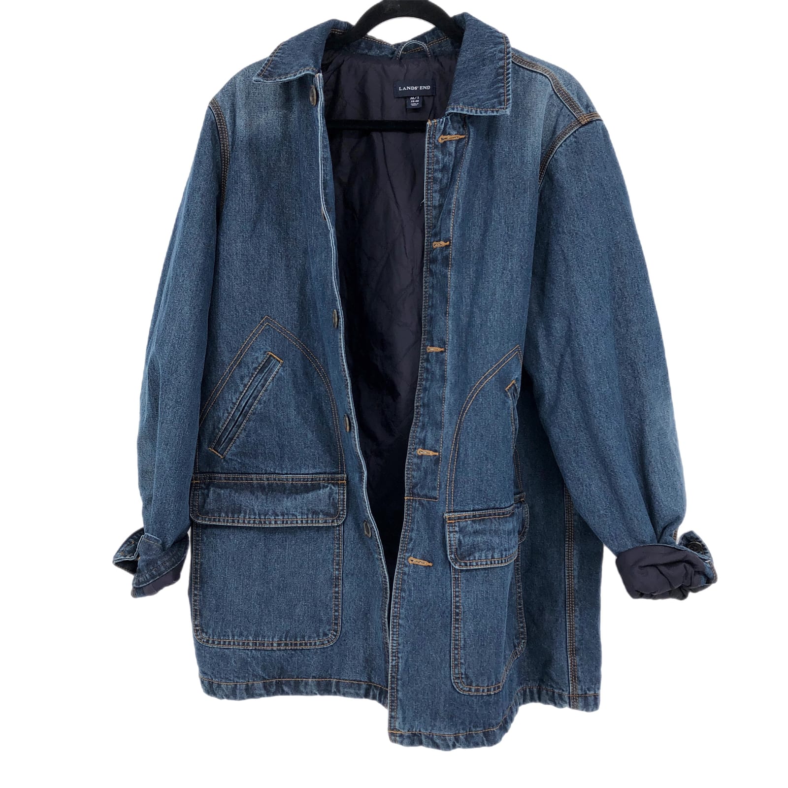 Lands' End Blue Denim Classic Overcoat