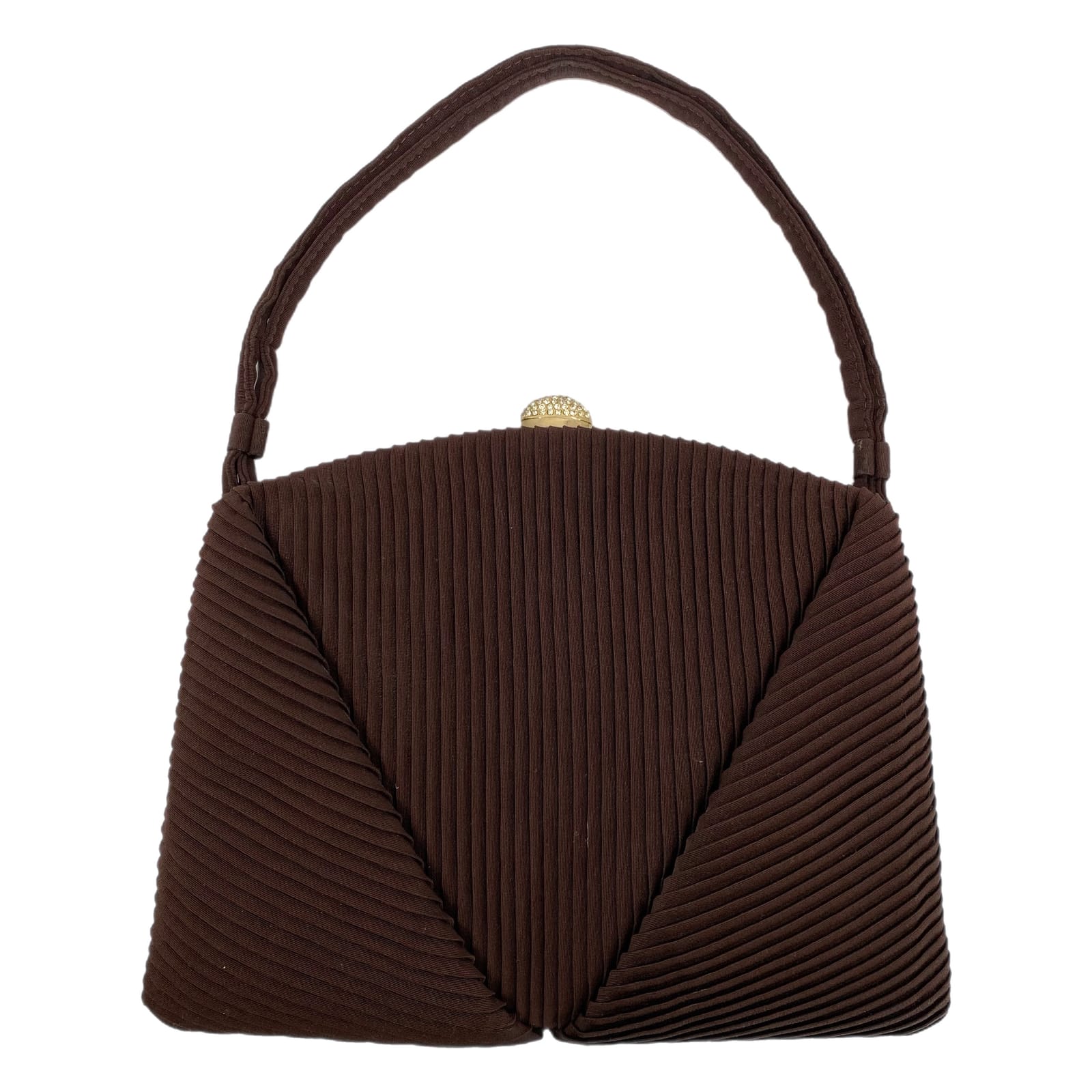 Bonwit Teller Vintage Brown Pleated Top Handle Bag