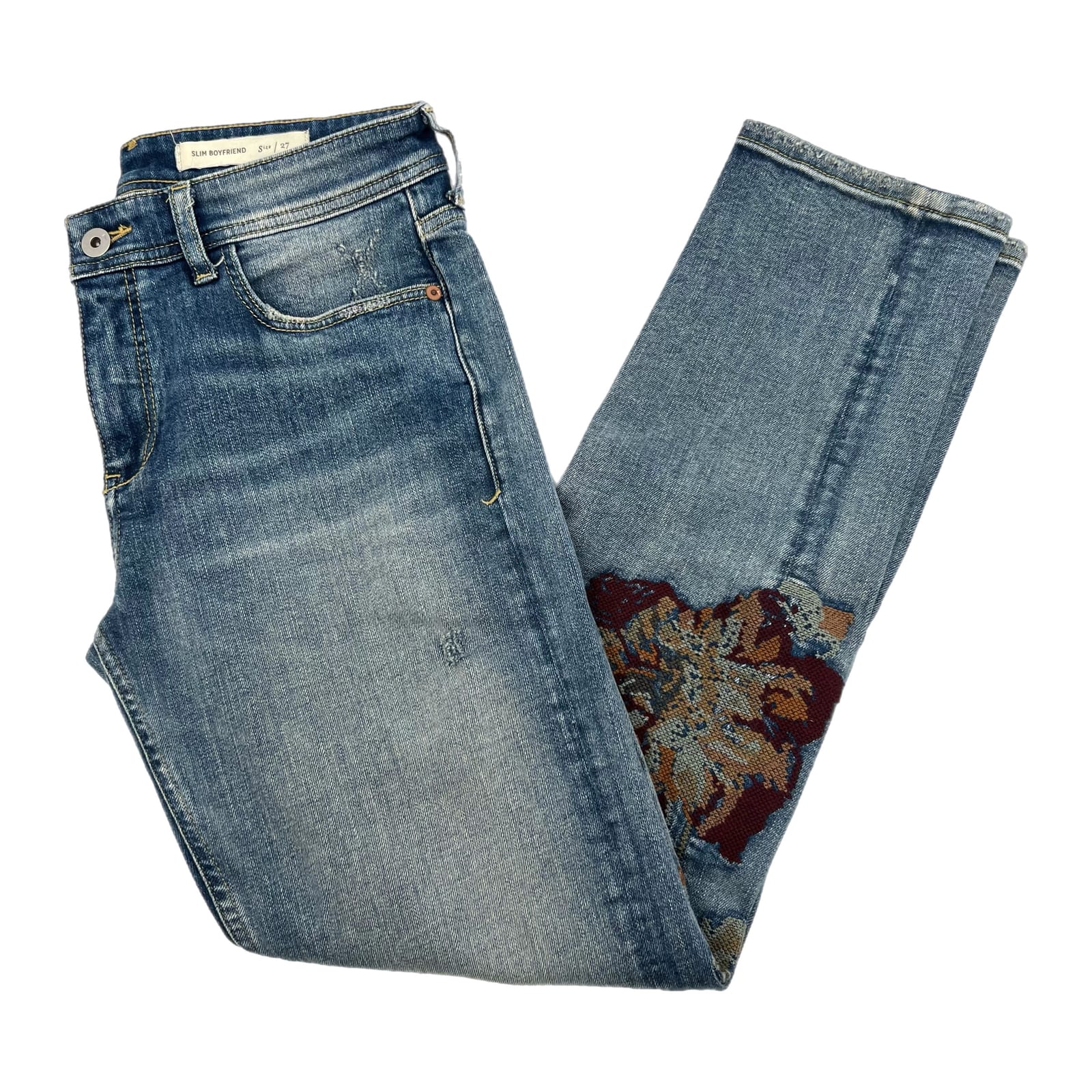 Pilcro and the Letterpress Blue Embroidered Boyfriend Jeans