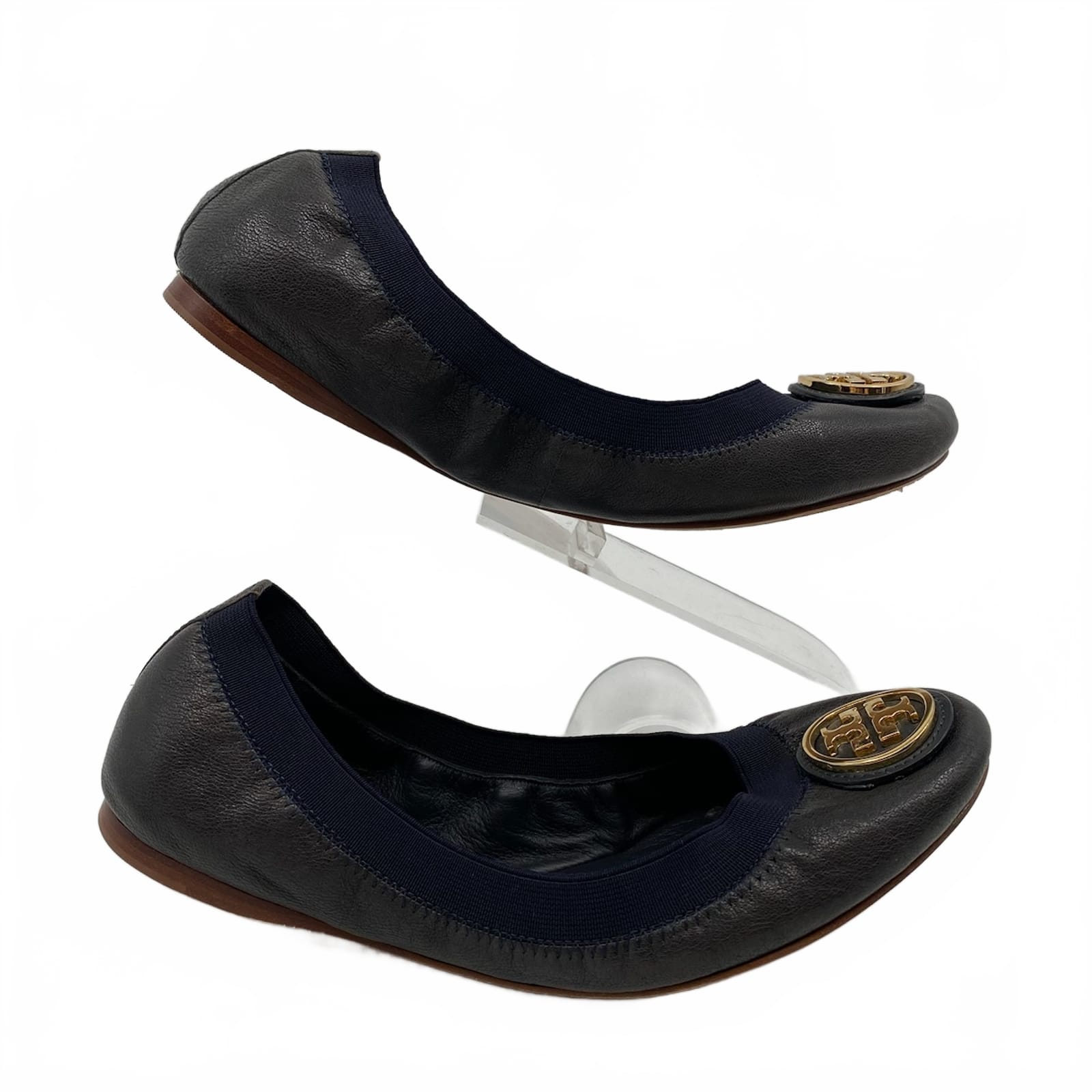 Tory Burch Navy and Gold Leather Flats
