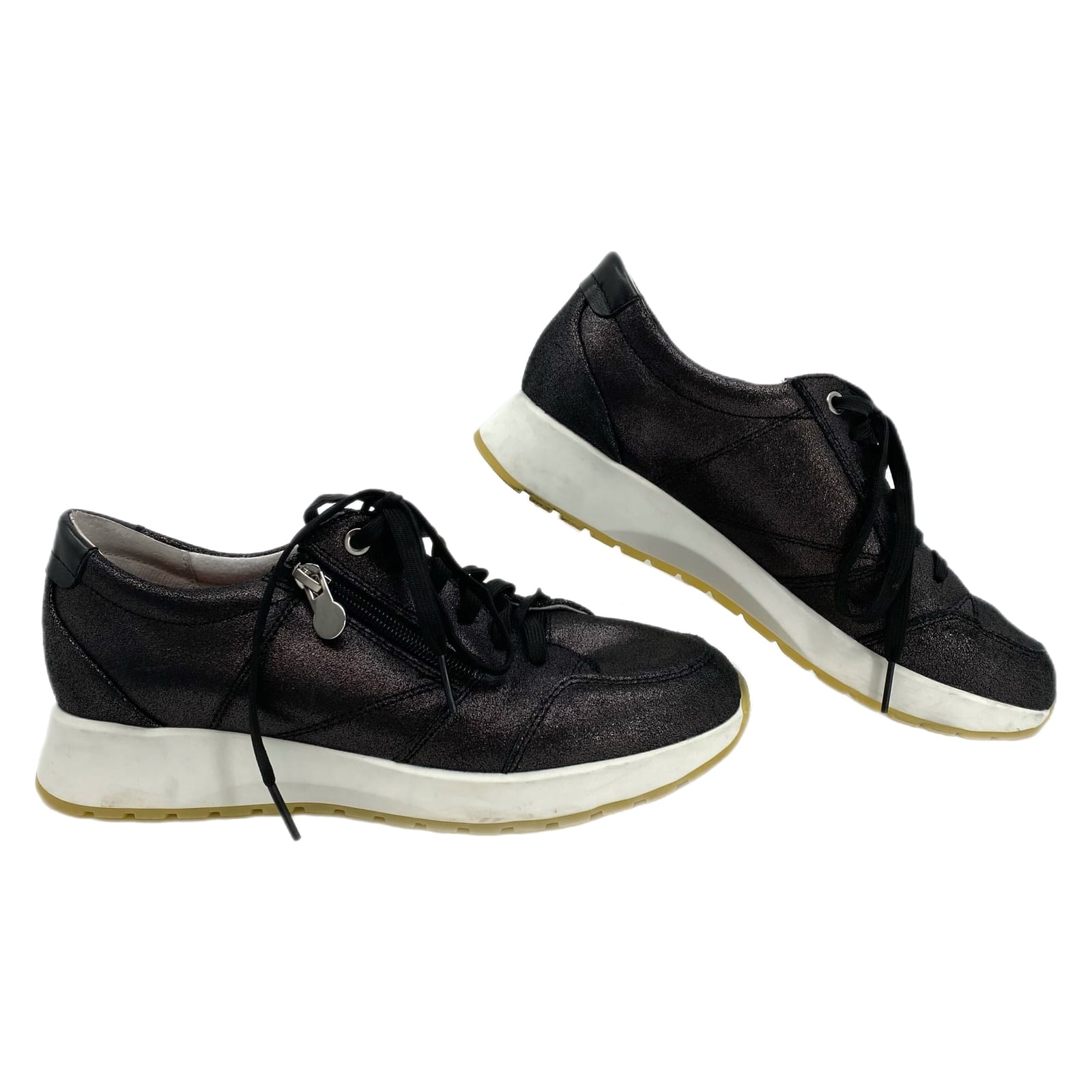 Munro Black Shimmer Zipper Accent Sneakers