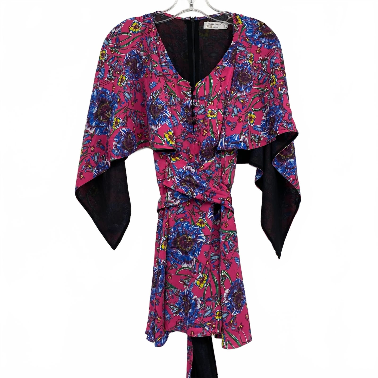 Prabal Gurung Pink Blue Floral Wrap Waist Tunic Blouse