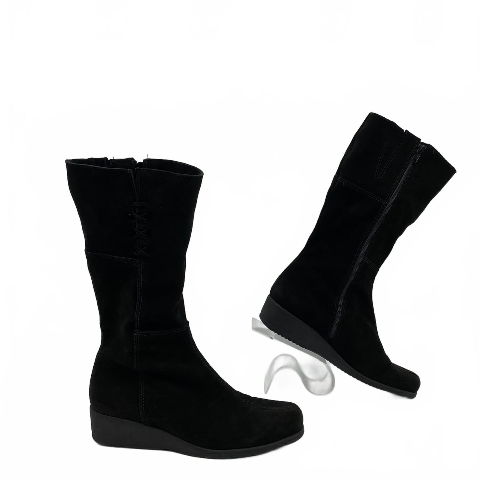 Nextday Black Suede Wedge Boots