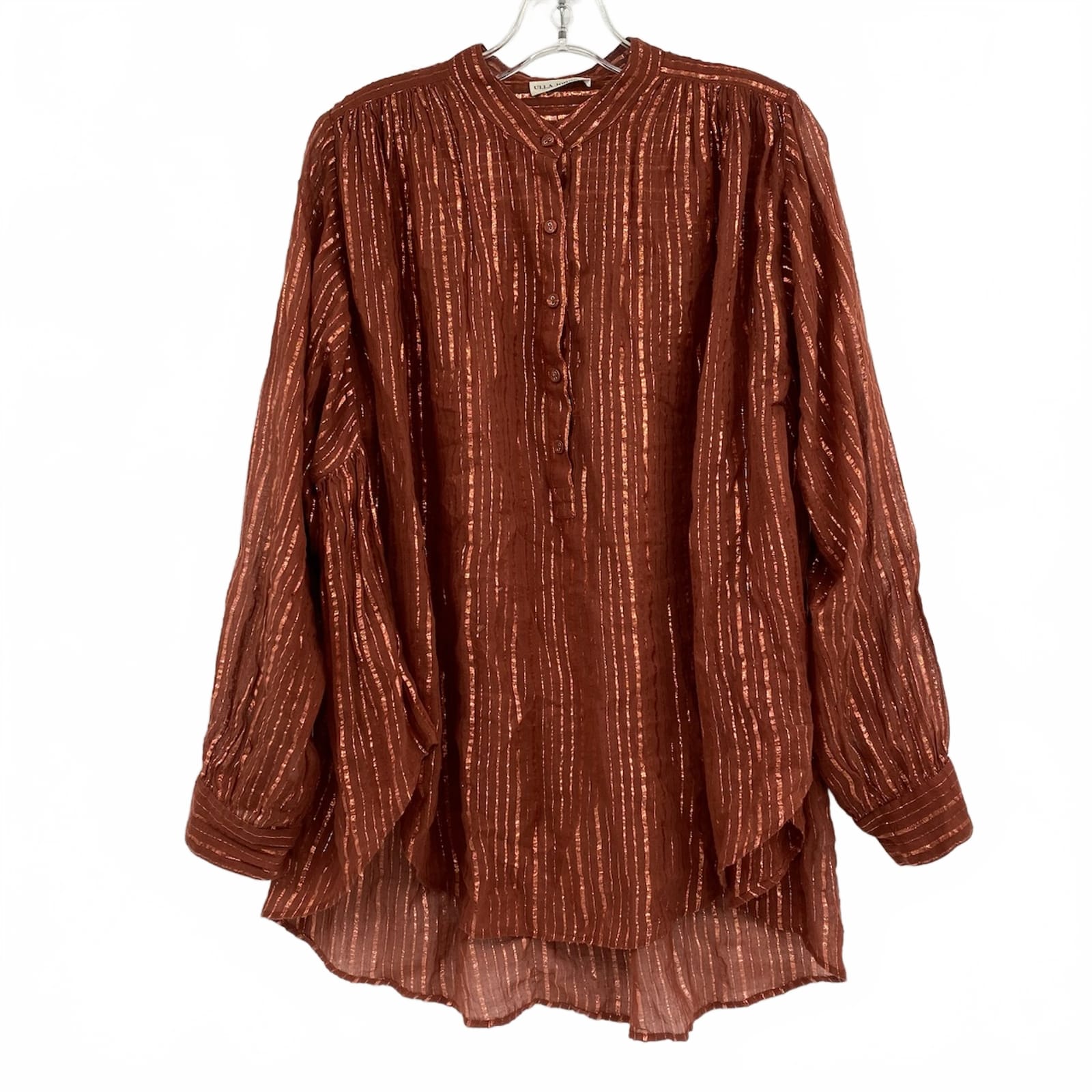 Ulla Johnson Rust Orange Metallic Striped Sheer Blouse