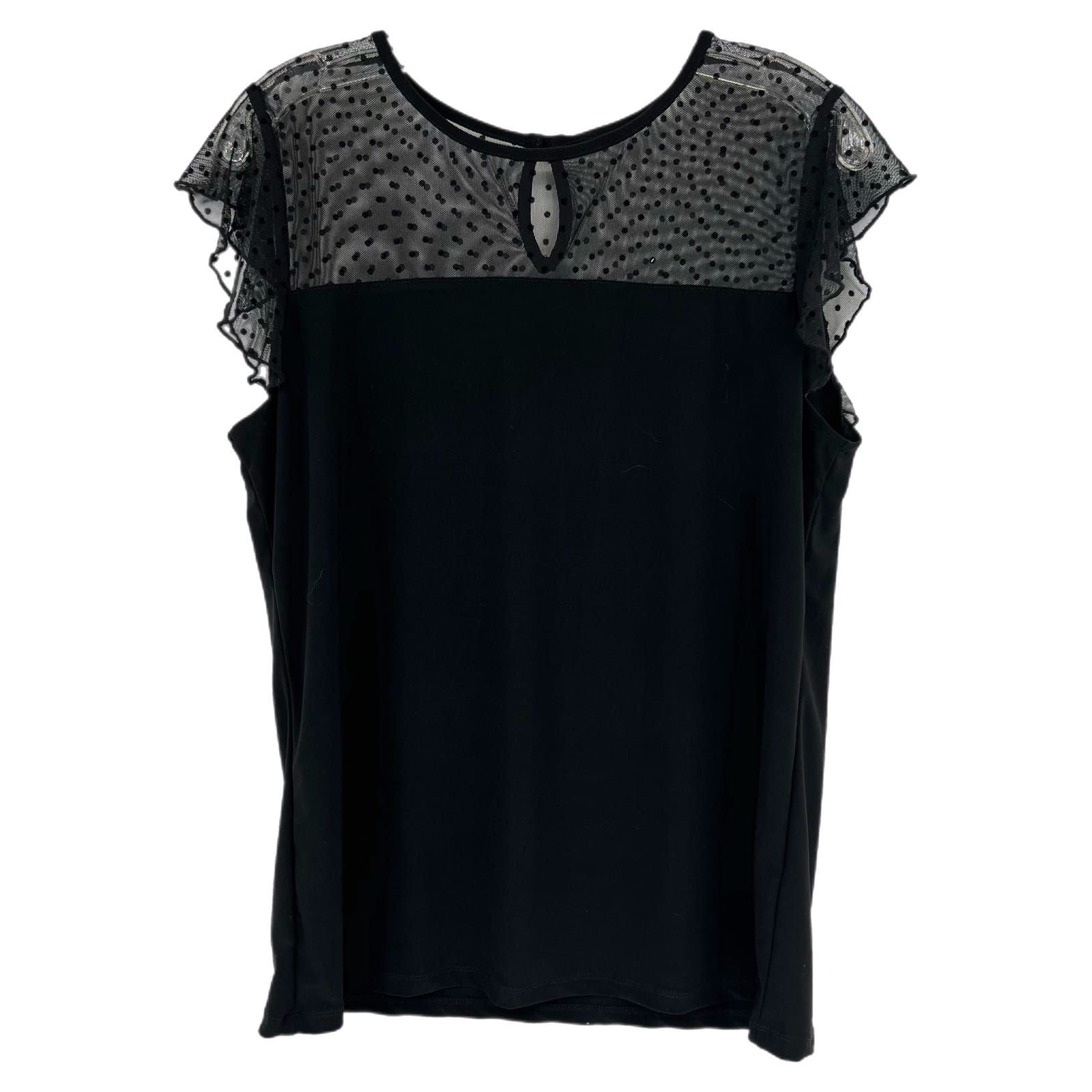Anne Klein Black Mesh Polka Dot Flutter Sleeve Blouse