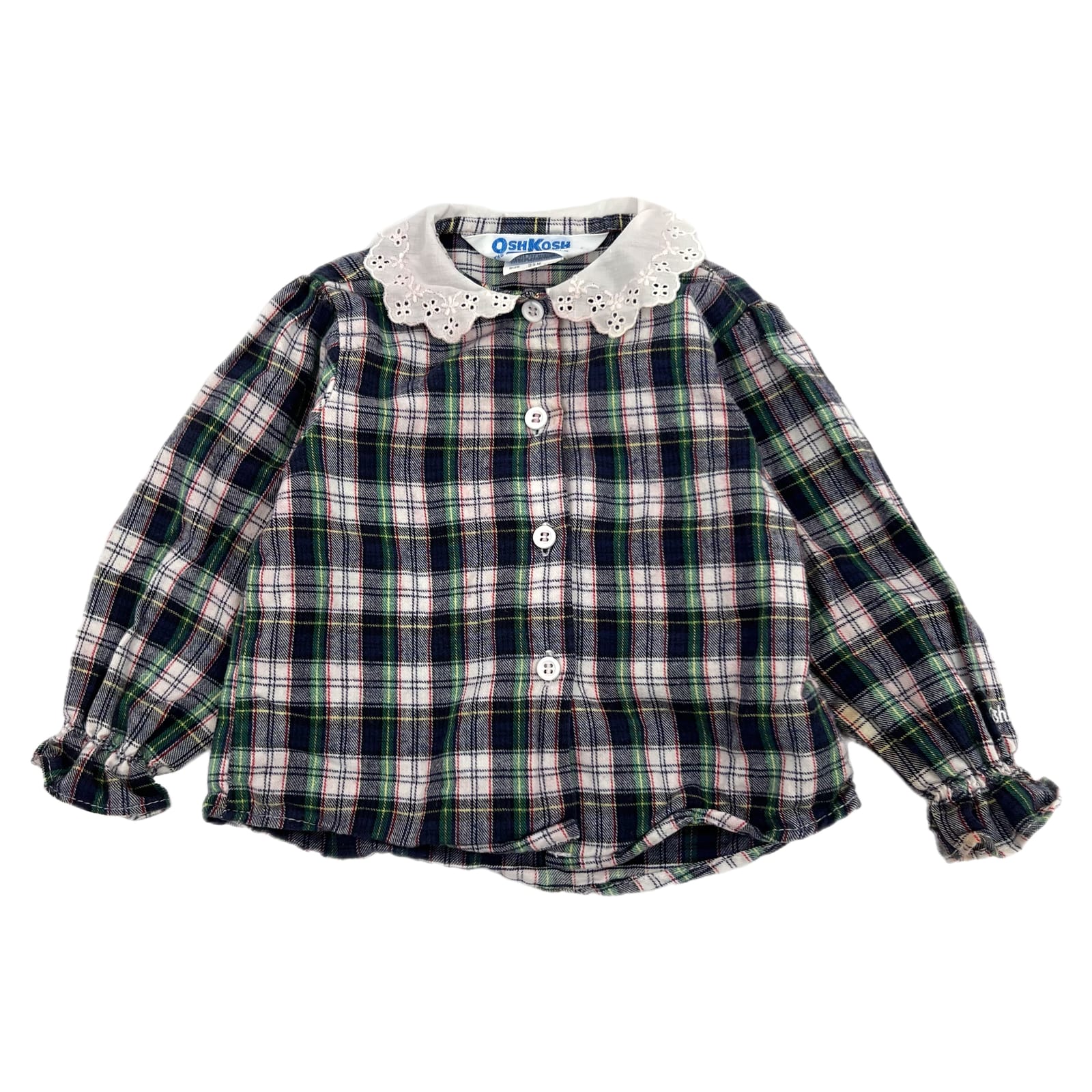 OshKosh B'gosh Blue Green Vintage Plaid Button Down Flannel Shirt