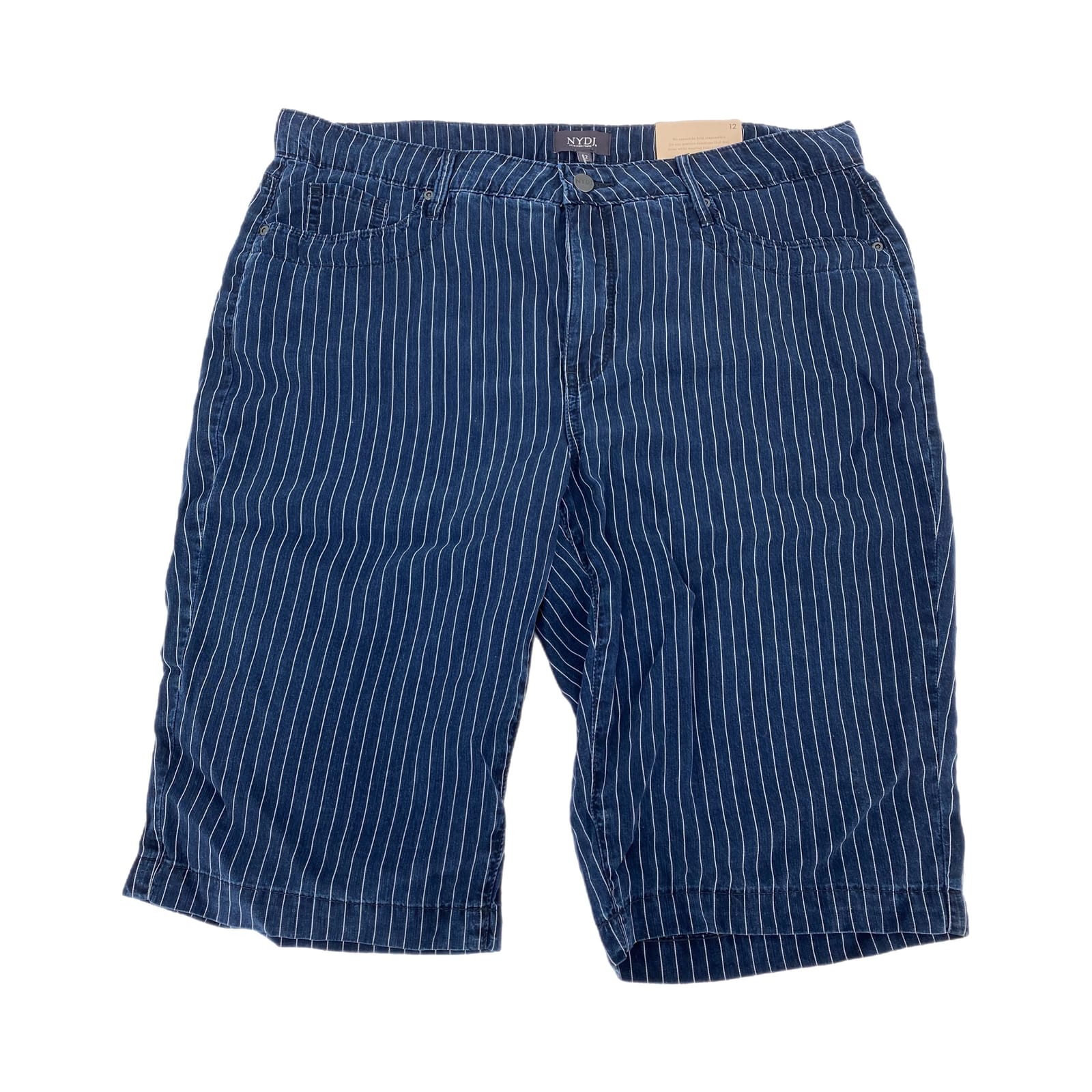 NYDJ Blue & White Striped High-Rise Shorts