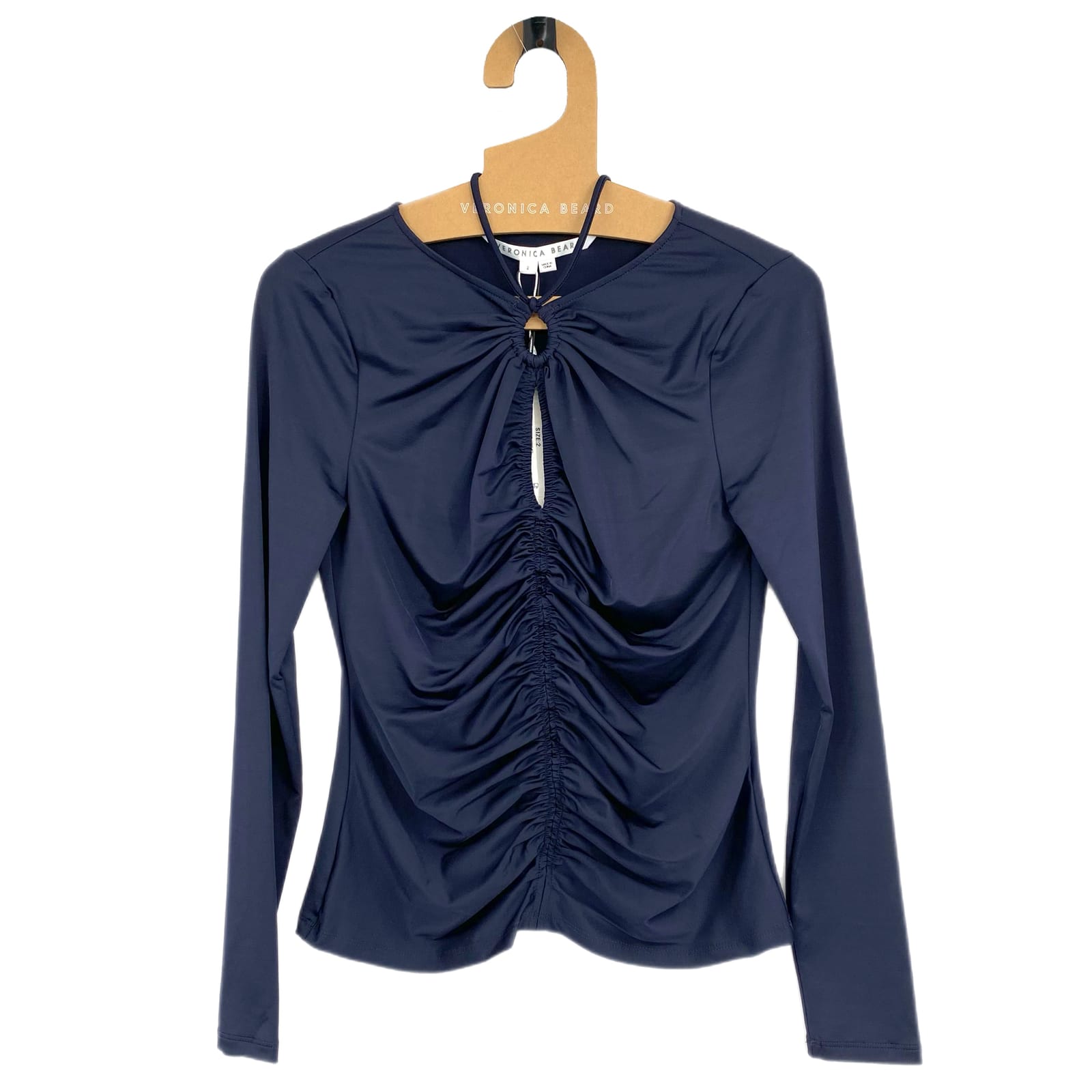 Veronica Beard Navy Blue Roque Cinched Front Long Sleeve Top