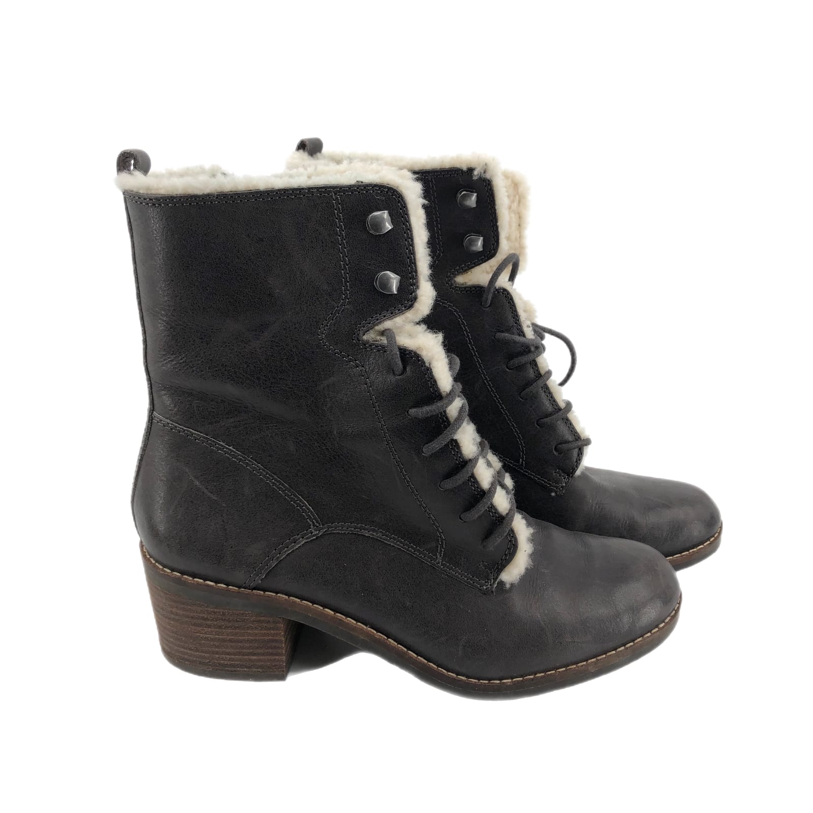 Lucky Brand Gray Leather Lace Up Boots