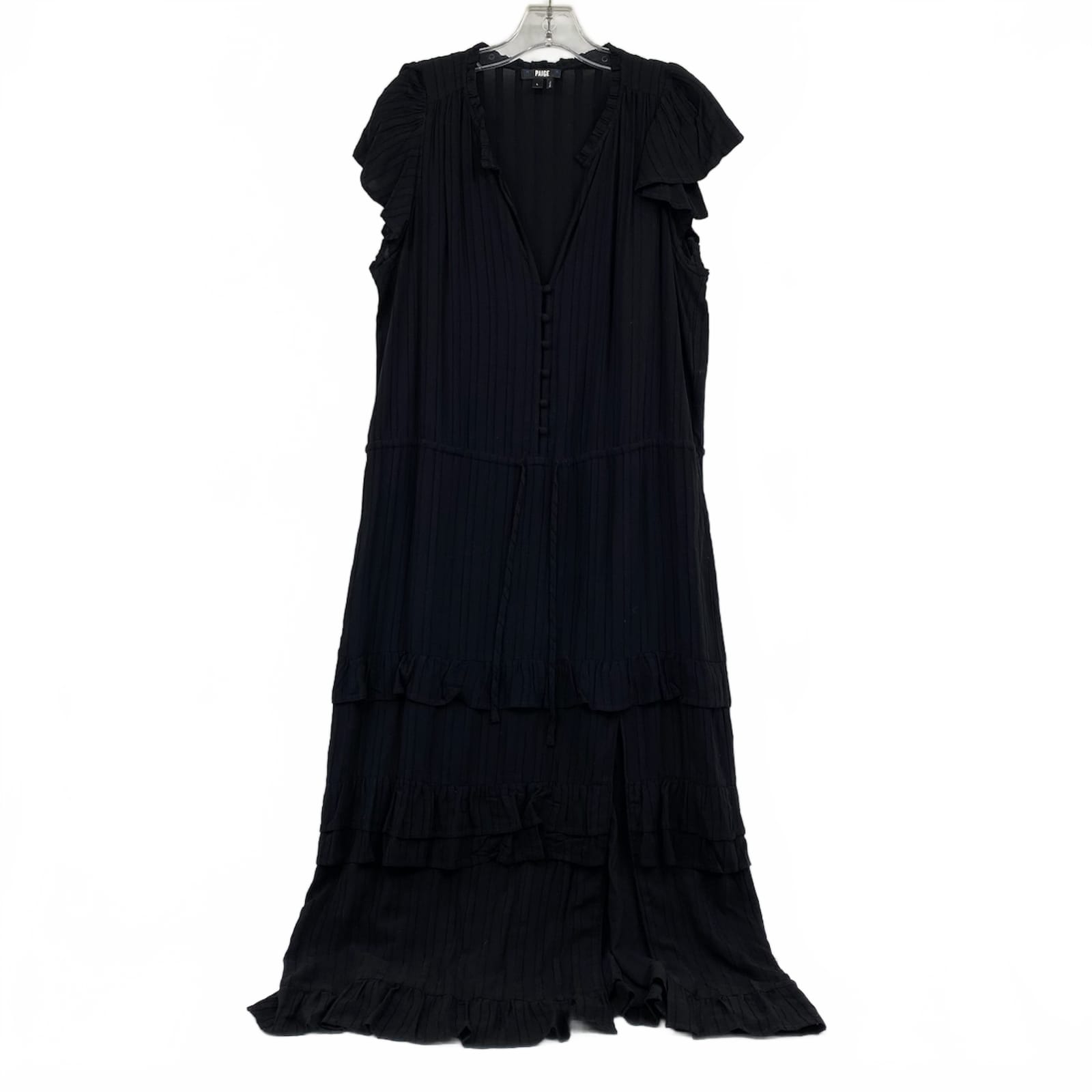 PAIGE Black Ruffled Cap Sleeve Maxi Dress